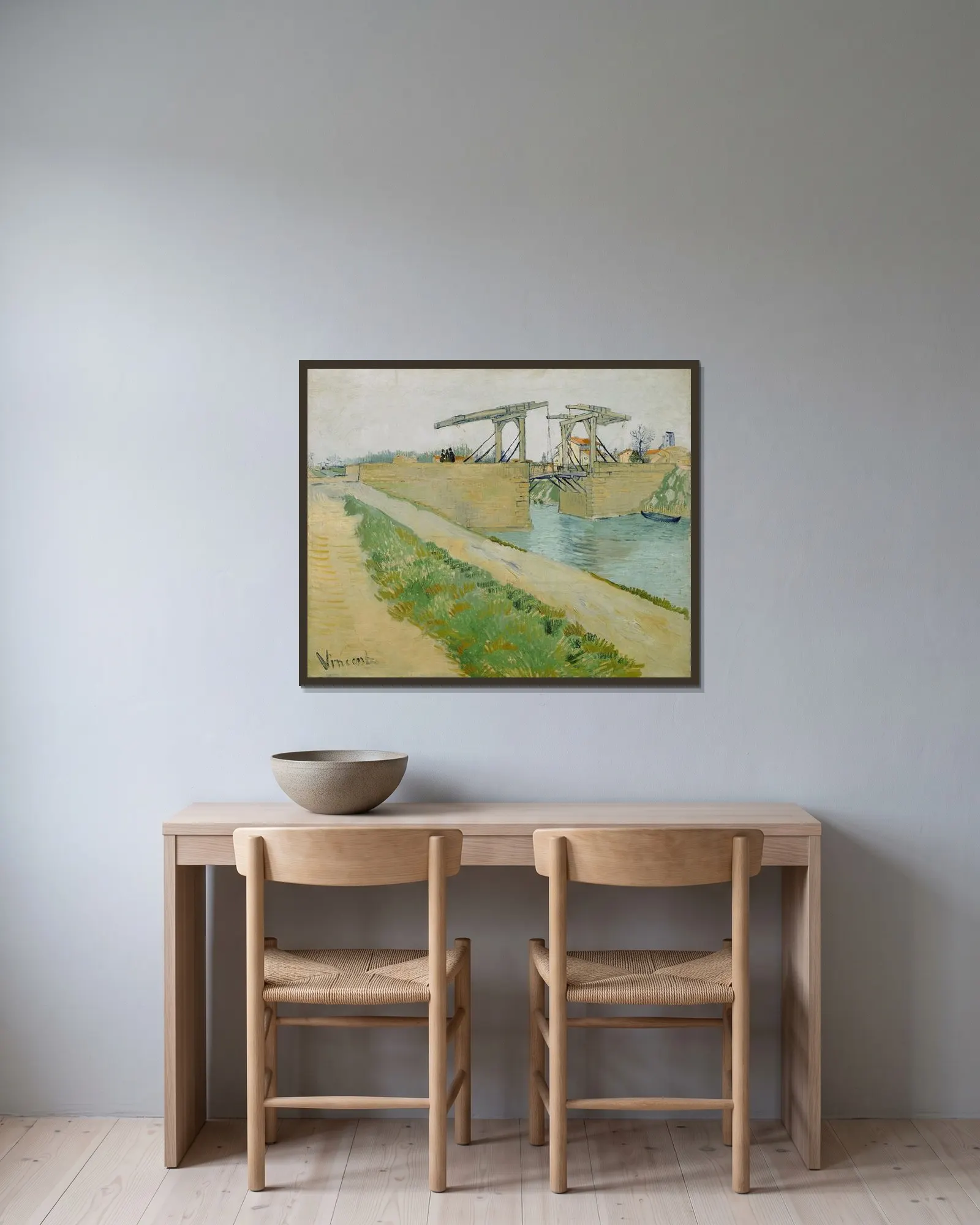 The Langlois bridge av Vincent van Gogh inramad på en vägg