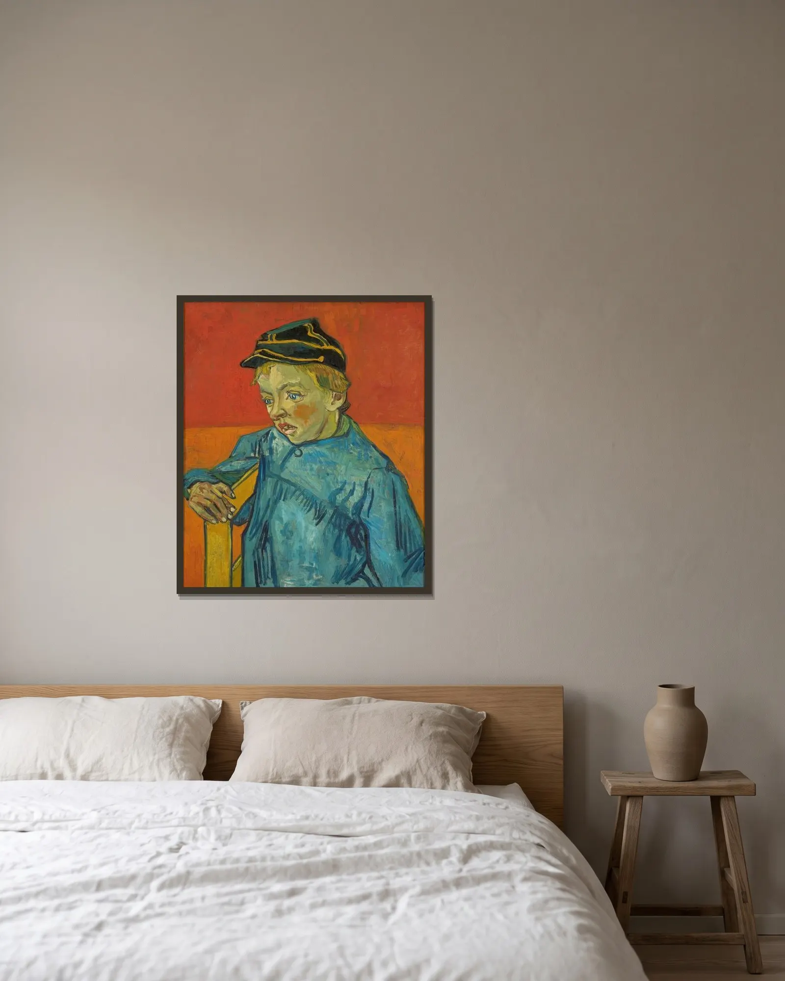 The Schoolboy (Camille Roulin) av Vincent van Gogh inramad på en vägg
