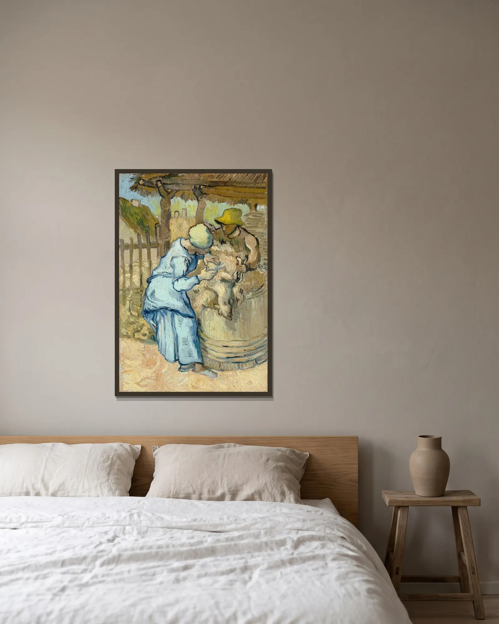 The Sheep-Shearer (After Millet) av Vincent van Gogh inramad på en vägg
