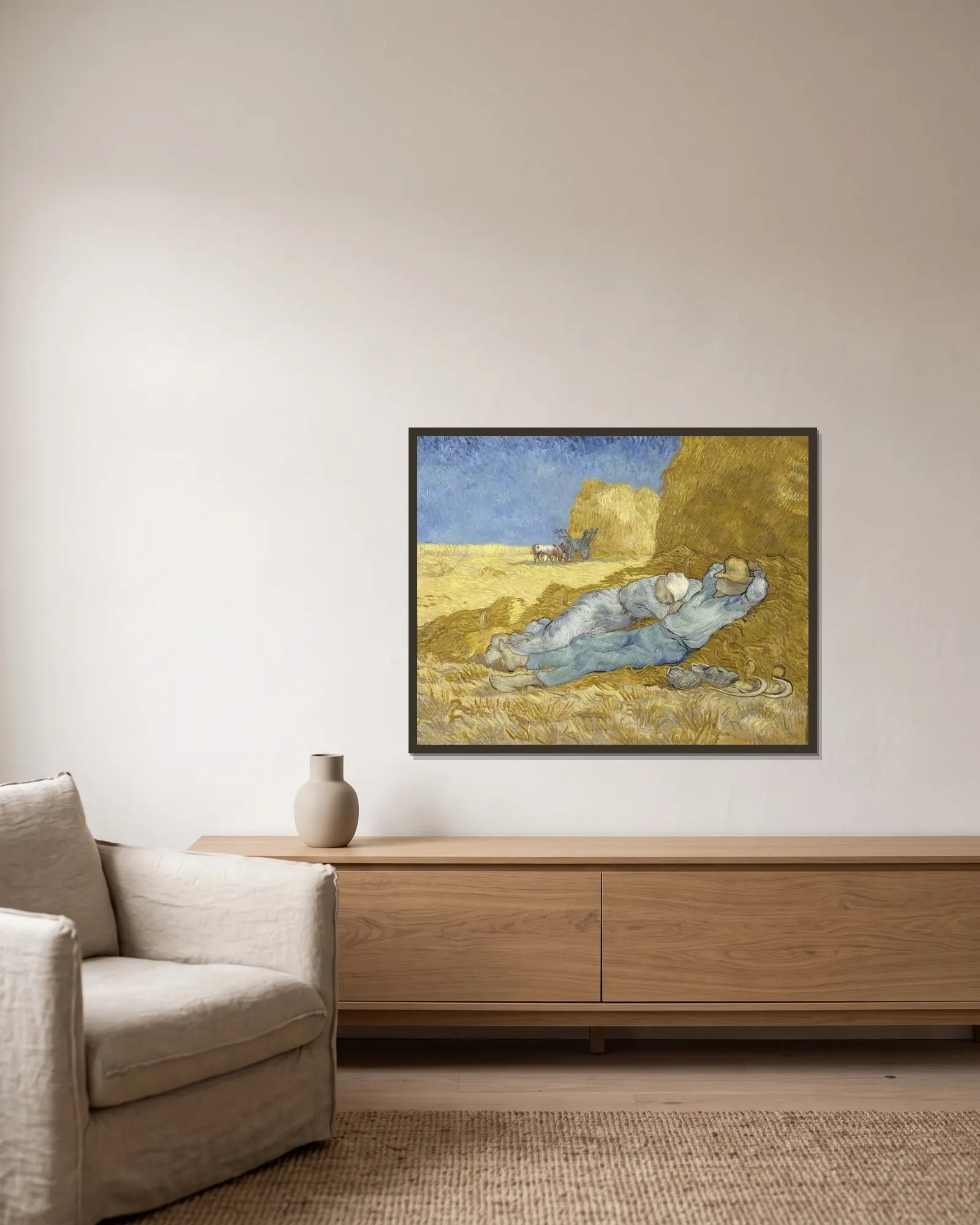 The Siesta (After Millet) av Vincent van Gogh inramad på en vägg