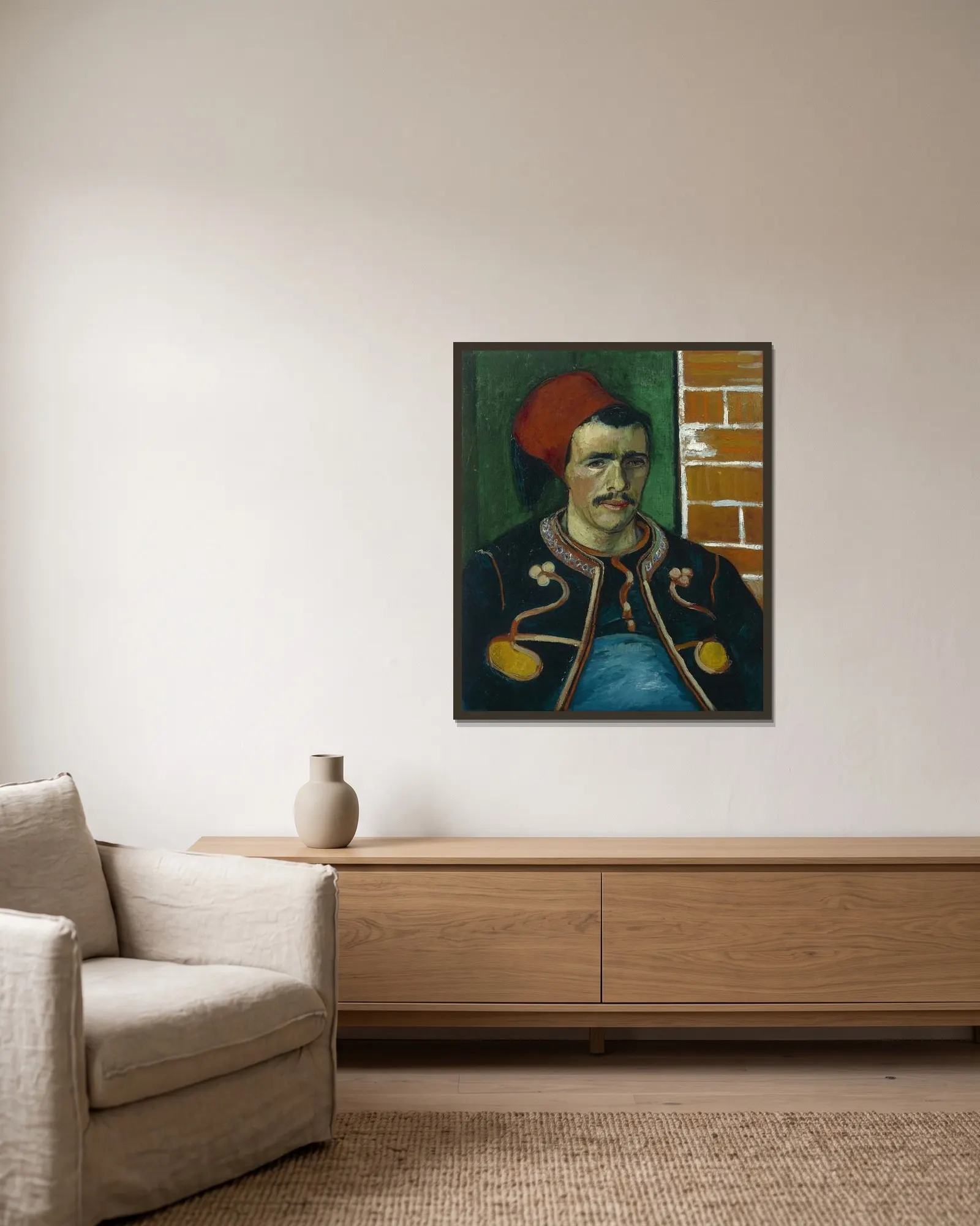 The Zouave av Vincent van Gogh inramad på en vägg