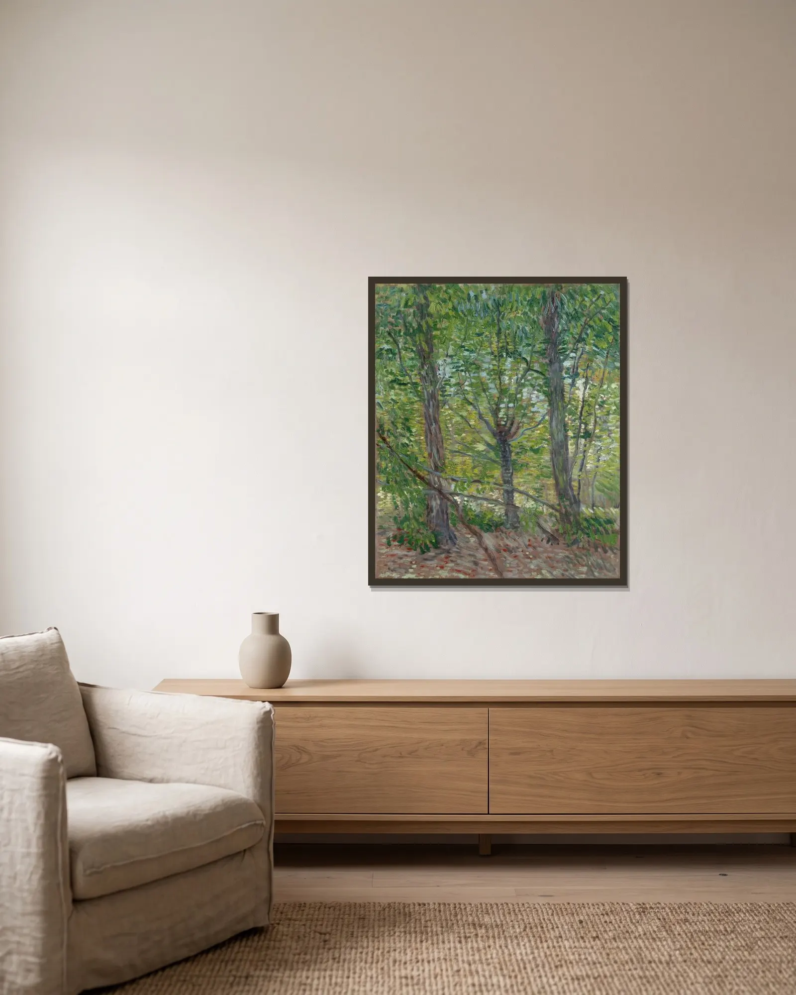 Trees av Vincent van Gogh inramad på en vägg