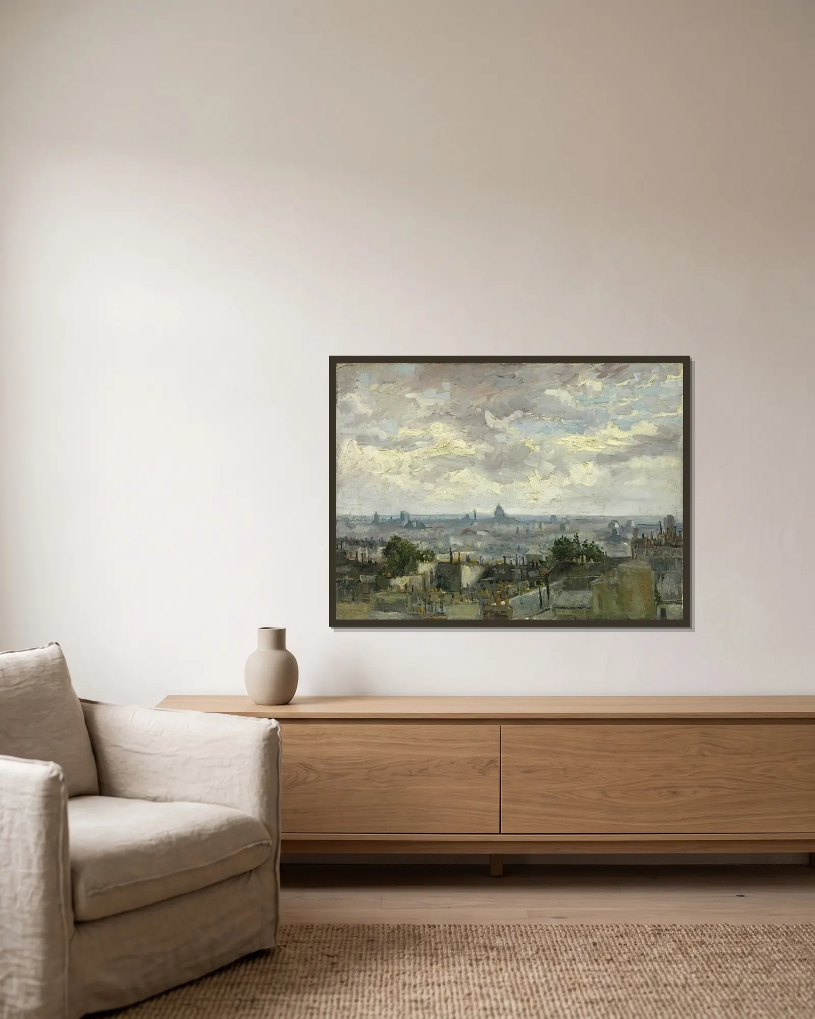 View of Paris av Vincent van Gogh inramad på en vägg