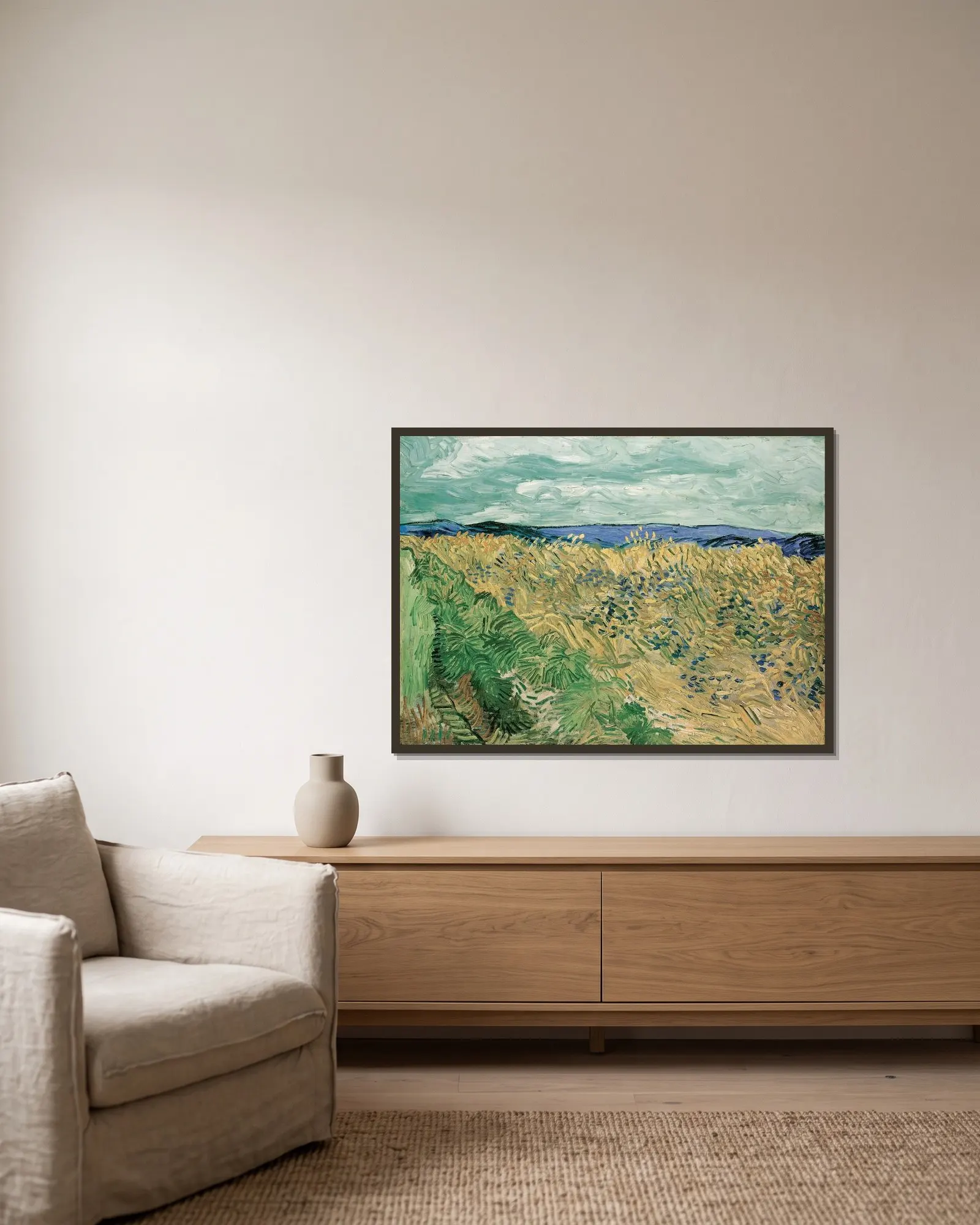 Wheatfield With Cornflowers av Vincent van Gogh inramad på en vägg