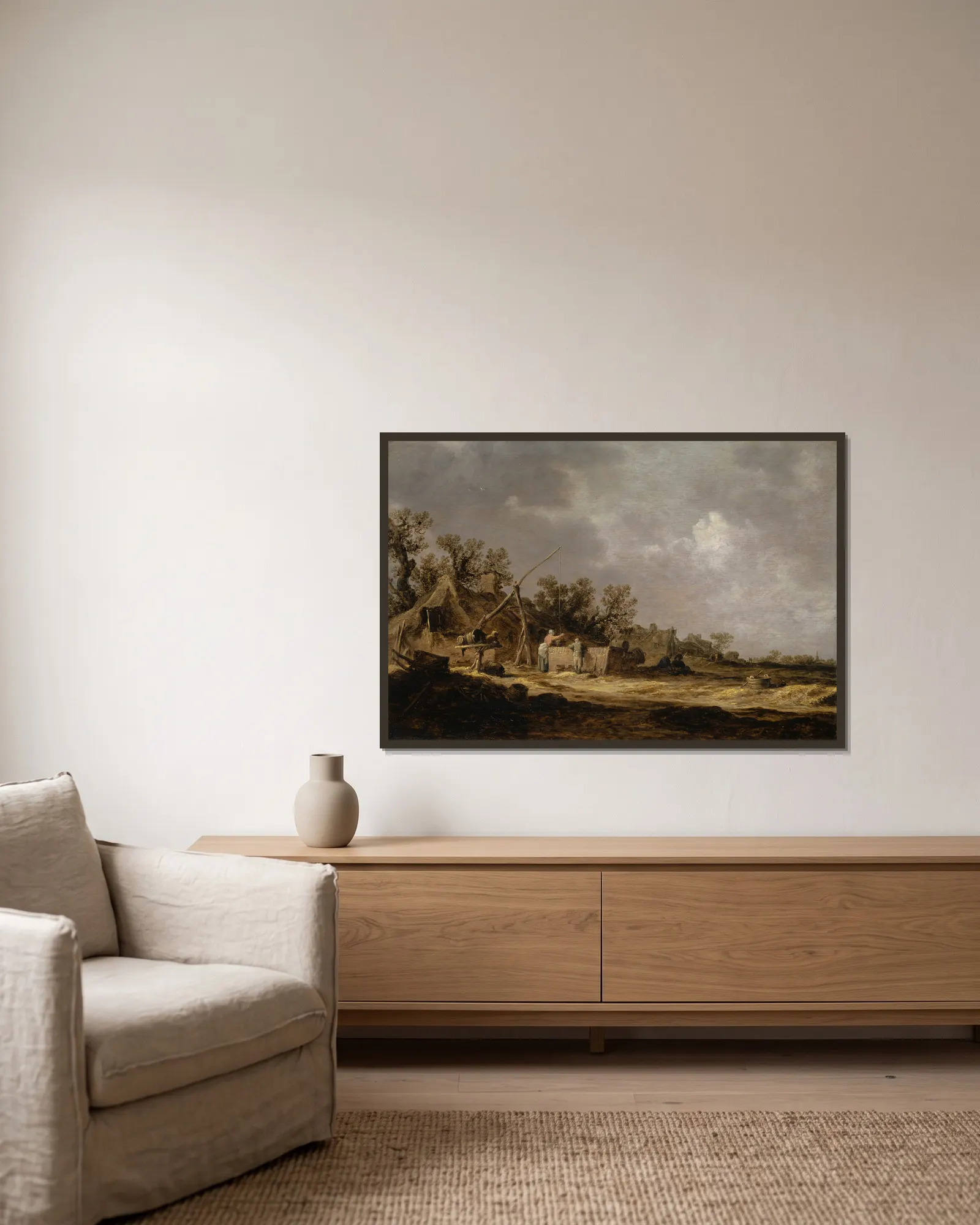 Farms av Jan van Goyen inramad på en vägg