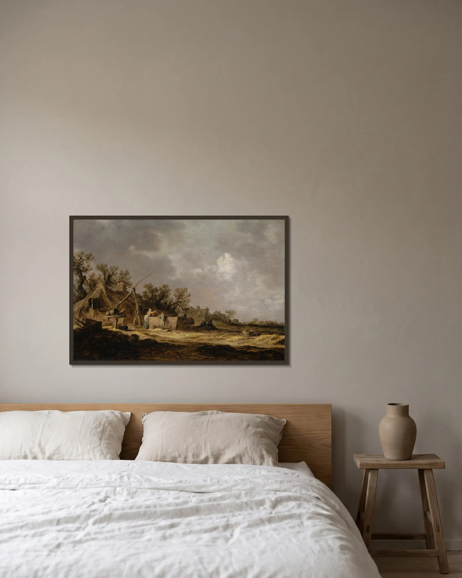Farms av Jan van Goyen inramad på en vägg