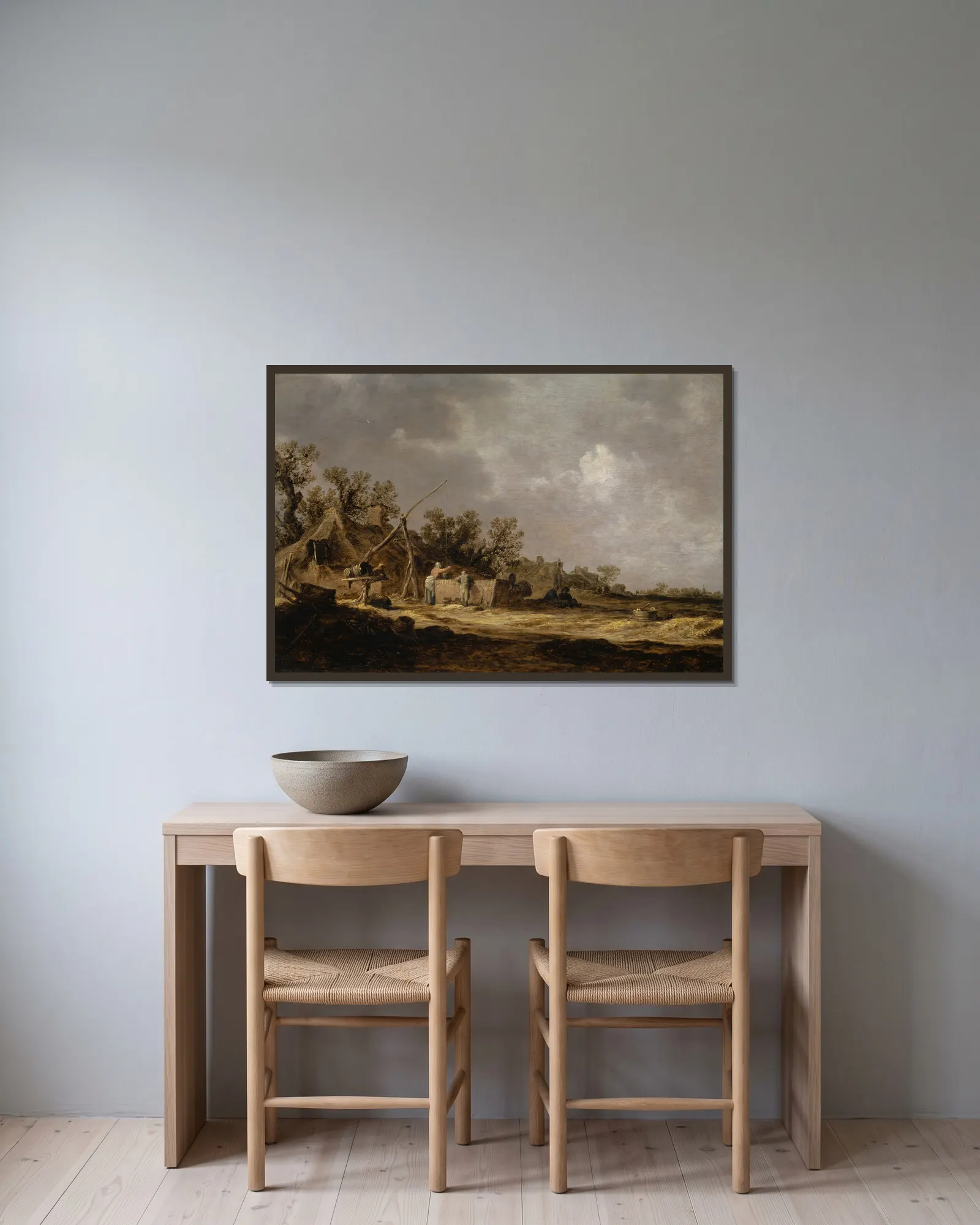 Farms av Jan van Goyen inramad på en vägg