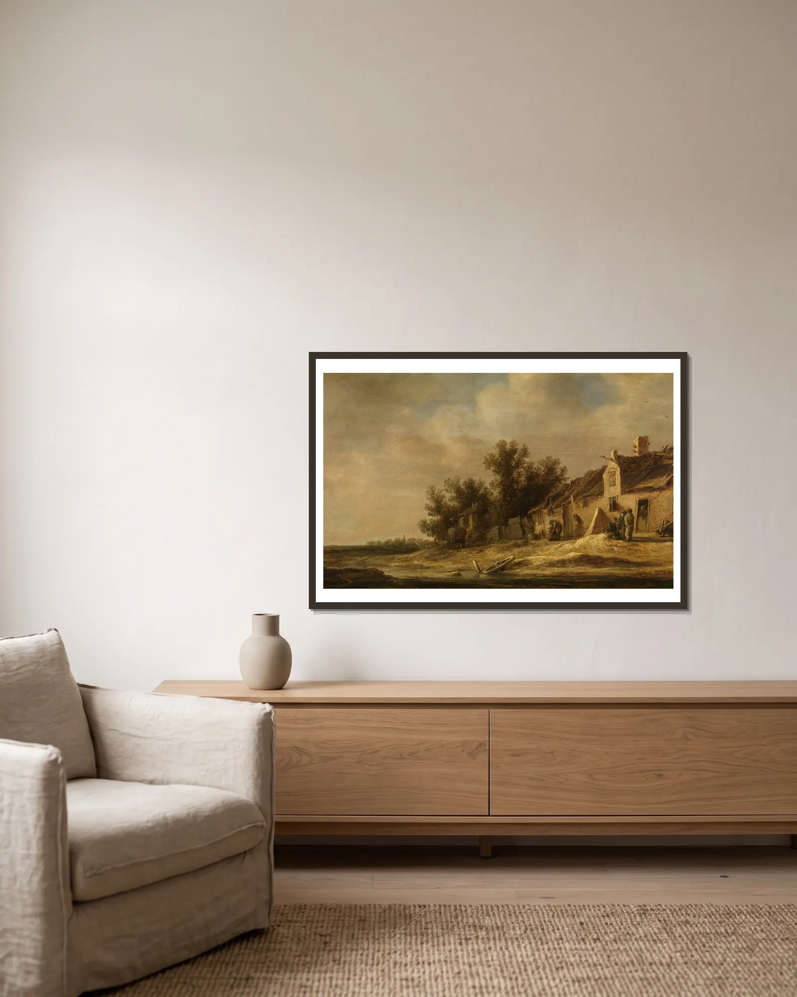 Landscape, 1631 av Jan van Goyen inramad på en vägg