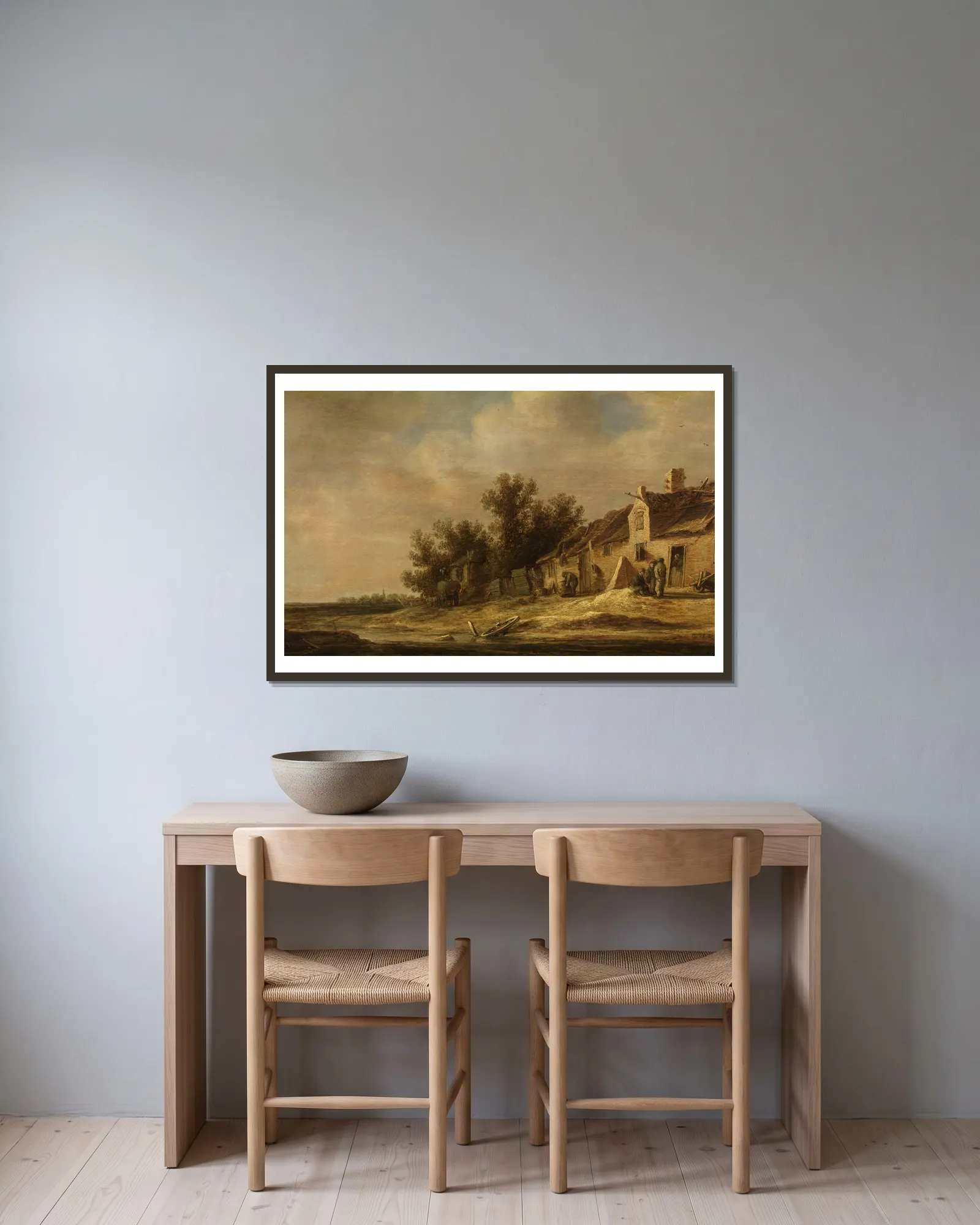 Landscape, 1631 av Jan van Goyen inramad på en vägg