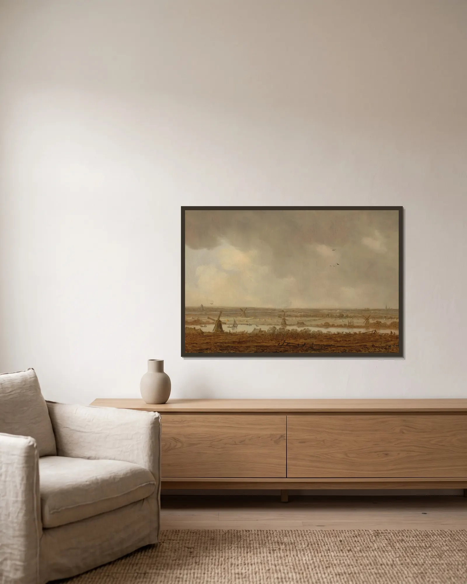Polder Landscape av Jan van Goyen inramad på en vägg