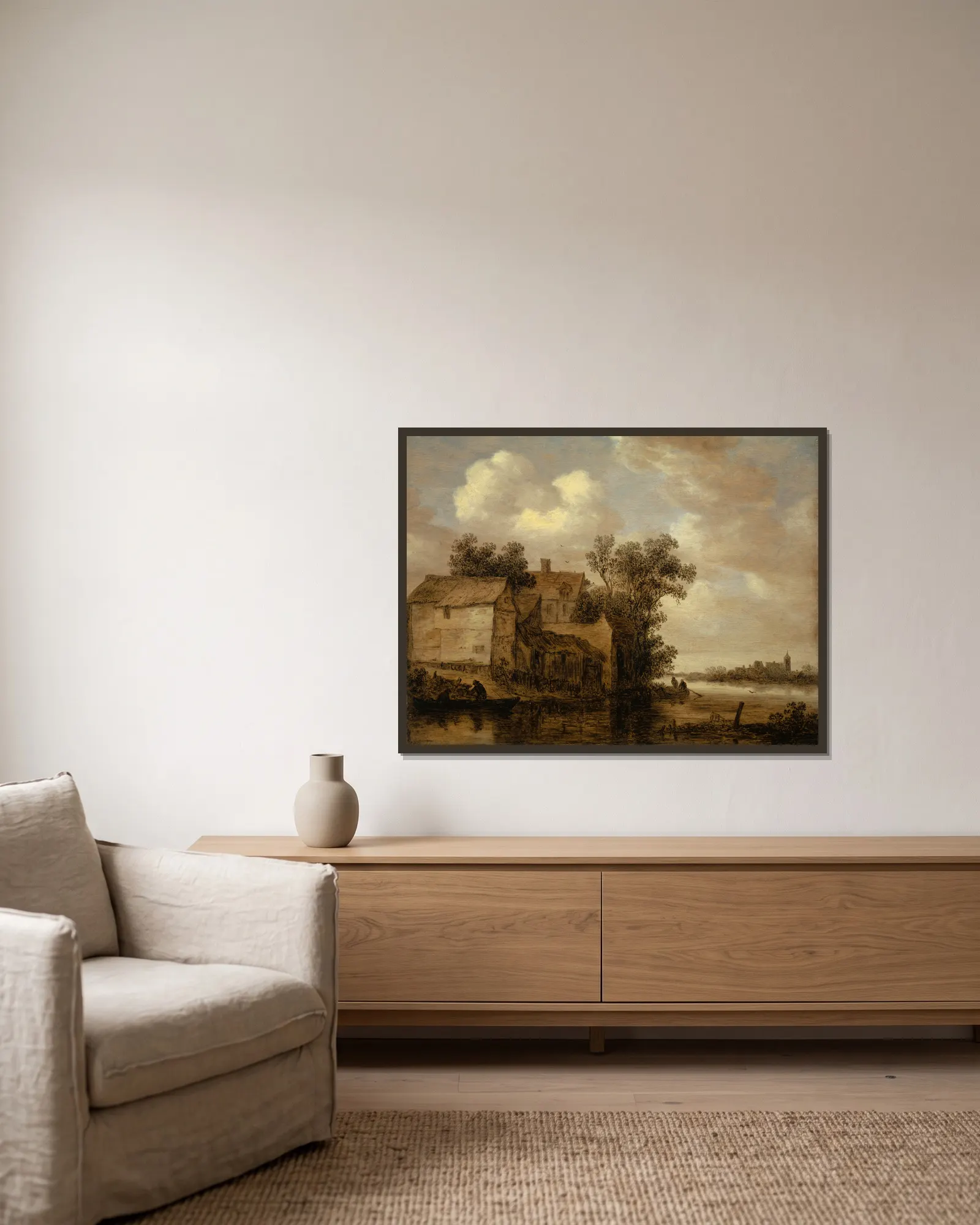 River Landscape av Jan van Goyen inramad på en vägg