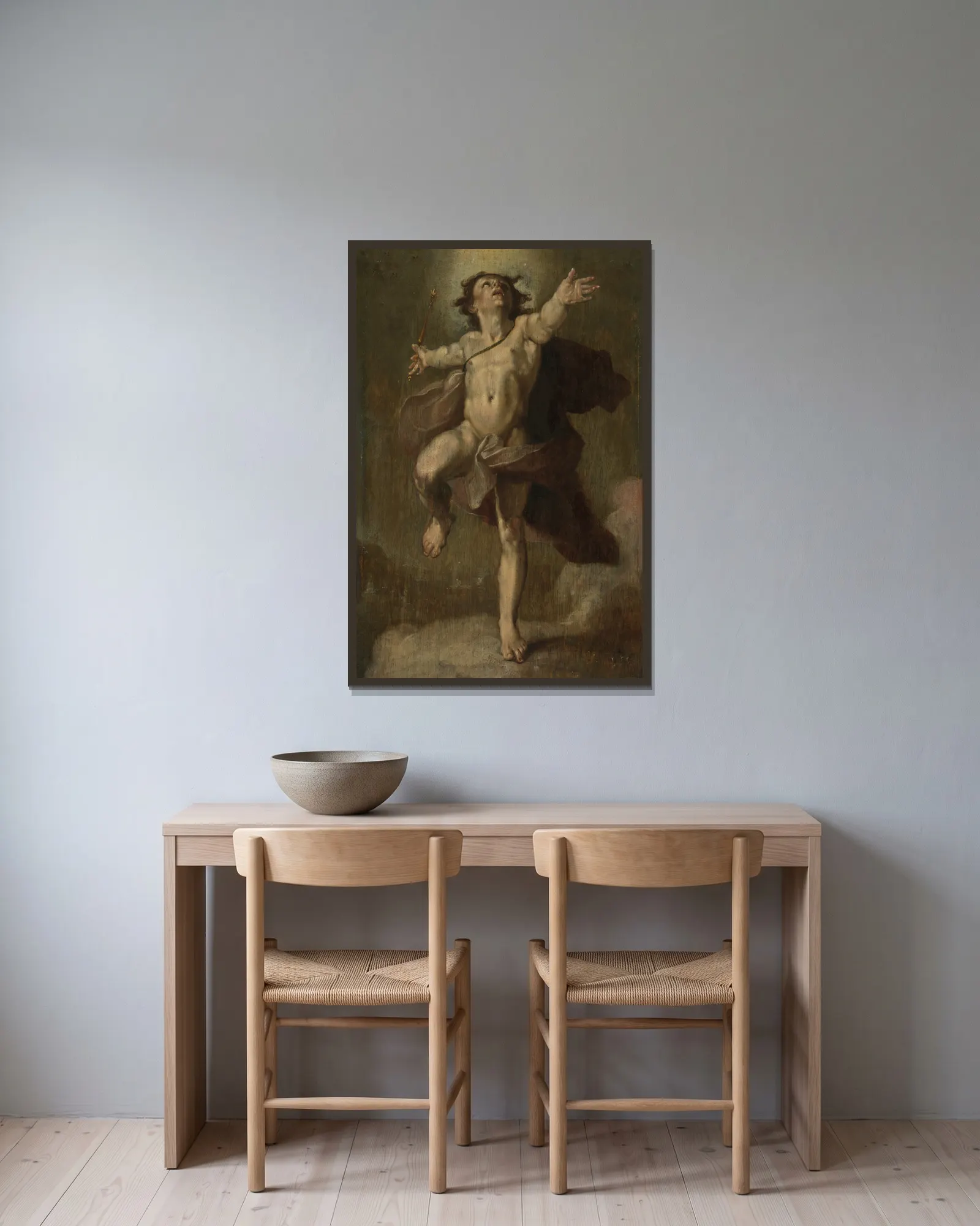 Apollo as Sol av Cornelis Cornelisz Van Haarlem inramad på en vägg