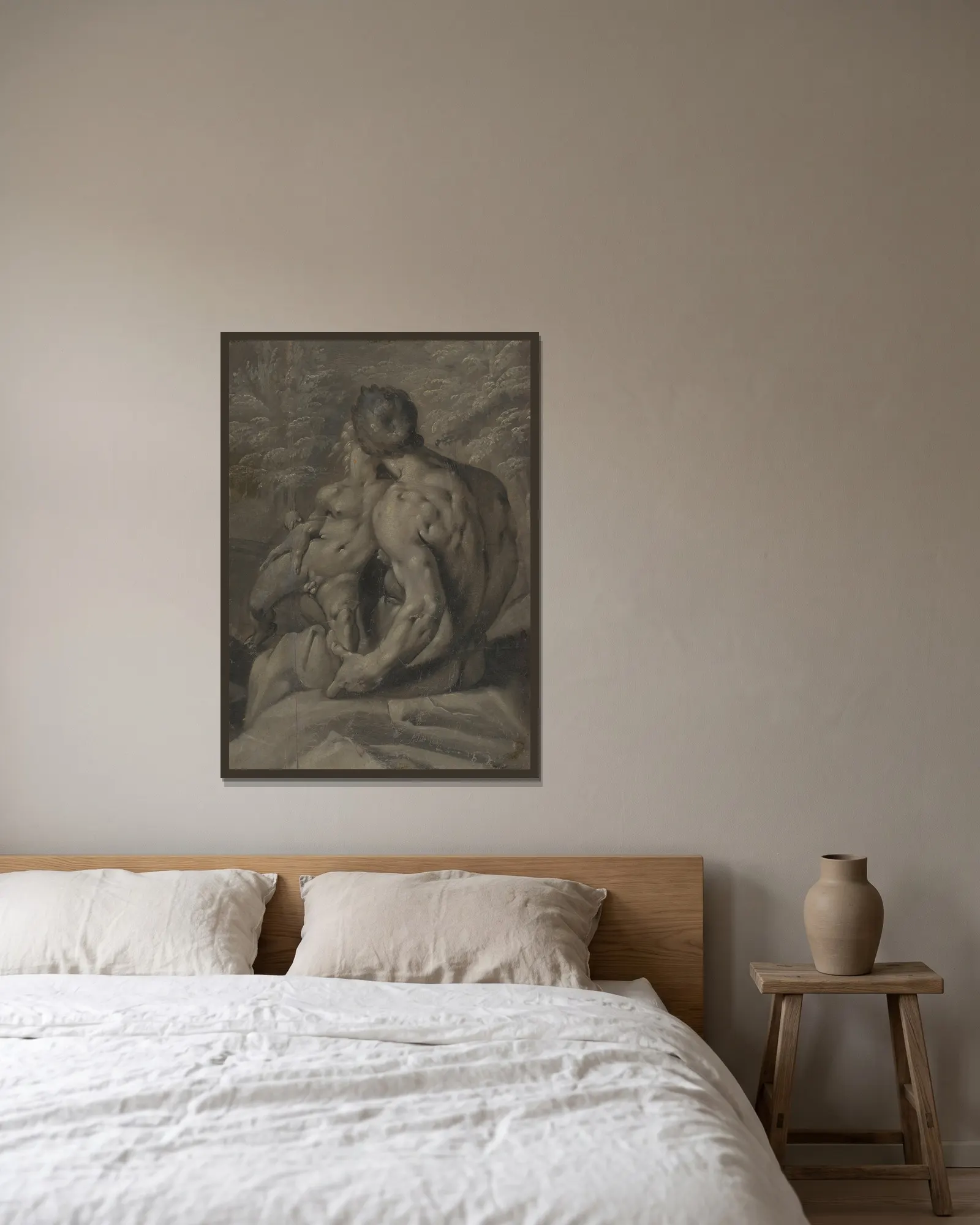Two Male Nudes av Cornelis Cornelisz Van Haarlem inramad på en vägg