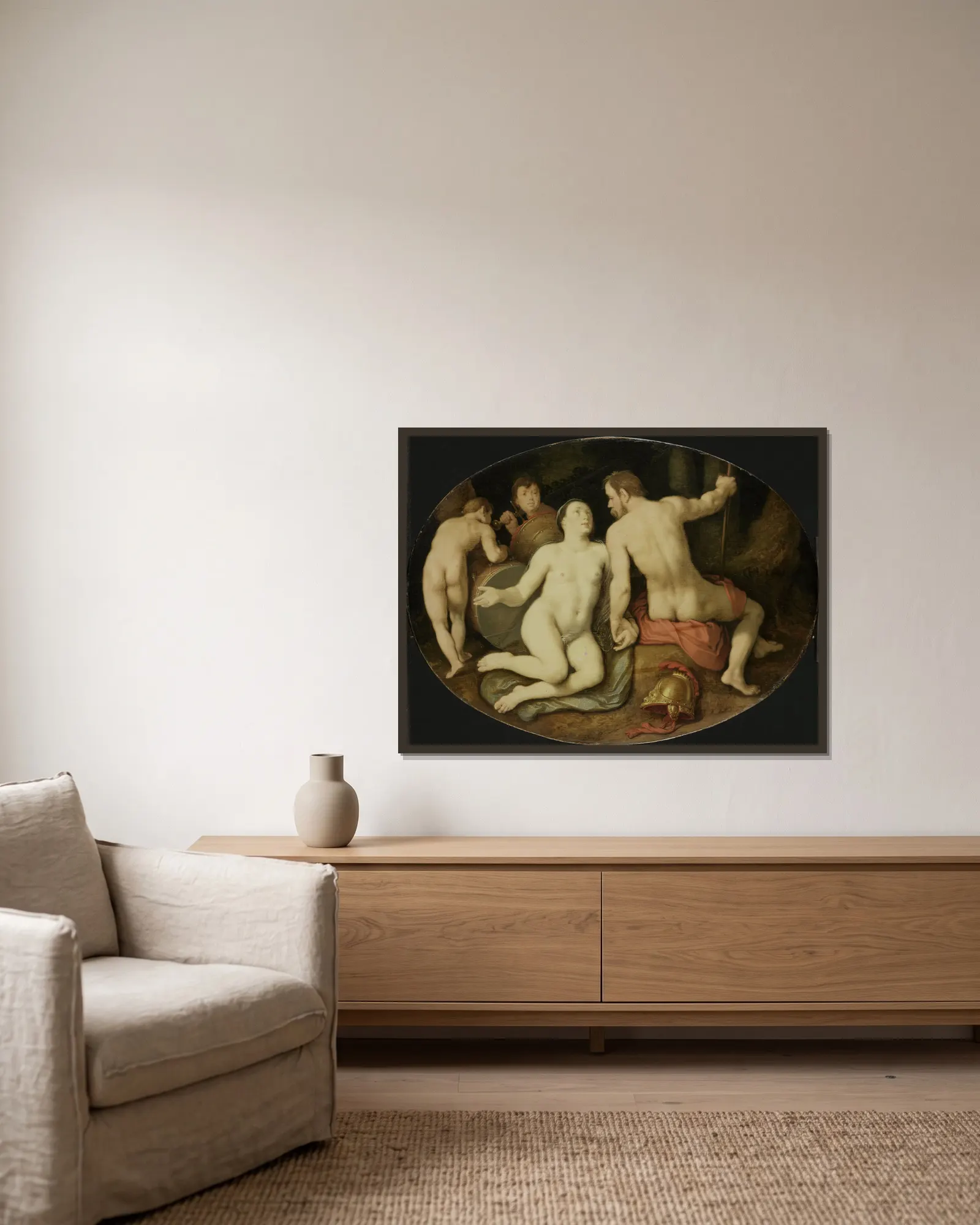Venus and Mars av Cornelis Cornelisz Van Haarlem inramad på en vägg
