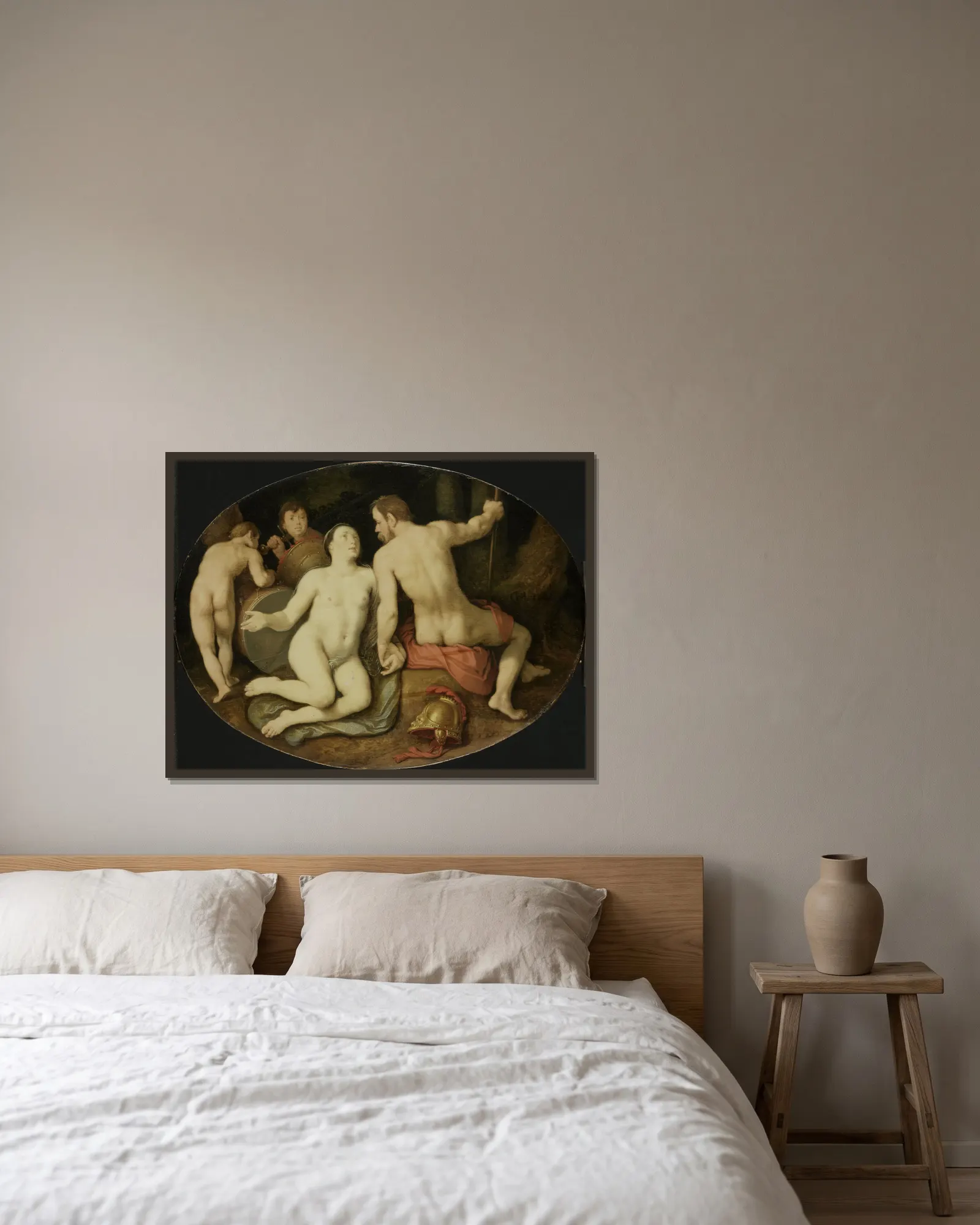 Venus and Mars av Cornelis Cornelisz Van Haarlem inramad på en vägg