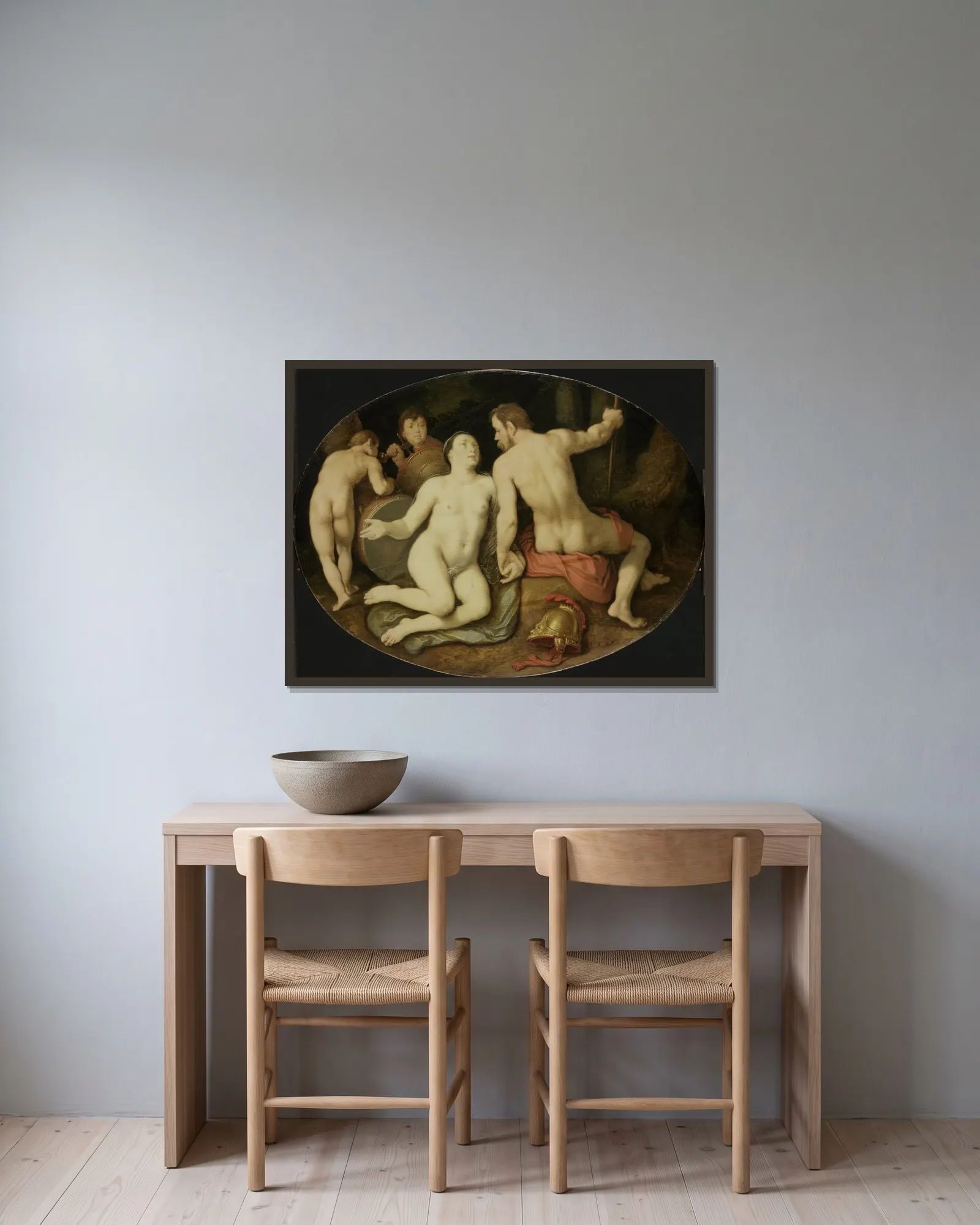 Venus and Mars av Cornelis Cornelisz Van Haarlem inramad på en vägg