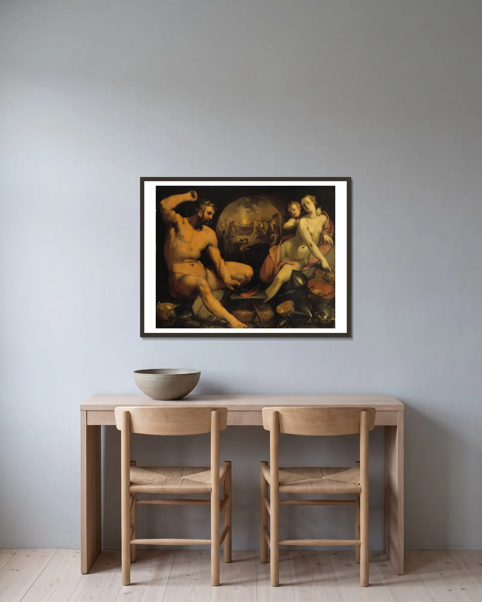 Venus and Vulcan av Cornelis Cornelisz Van Haarlem inramad på en vägg