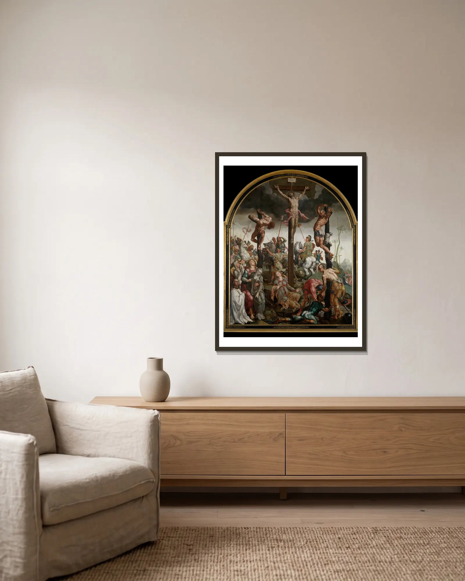 Calvary av Maarten Van Heemskerck inramad på en vägg