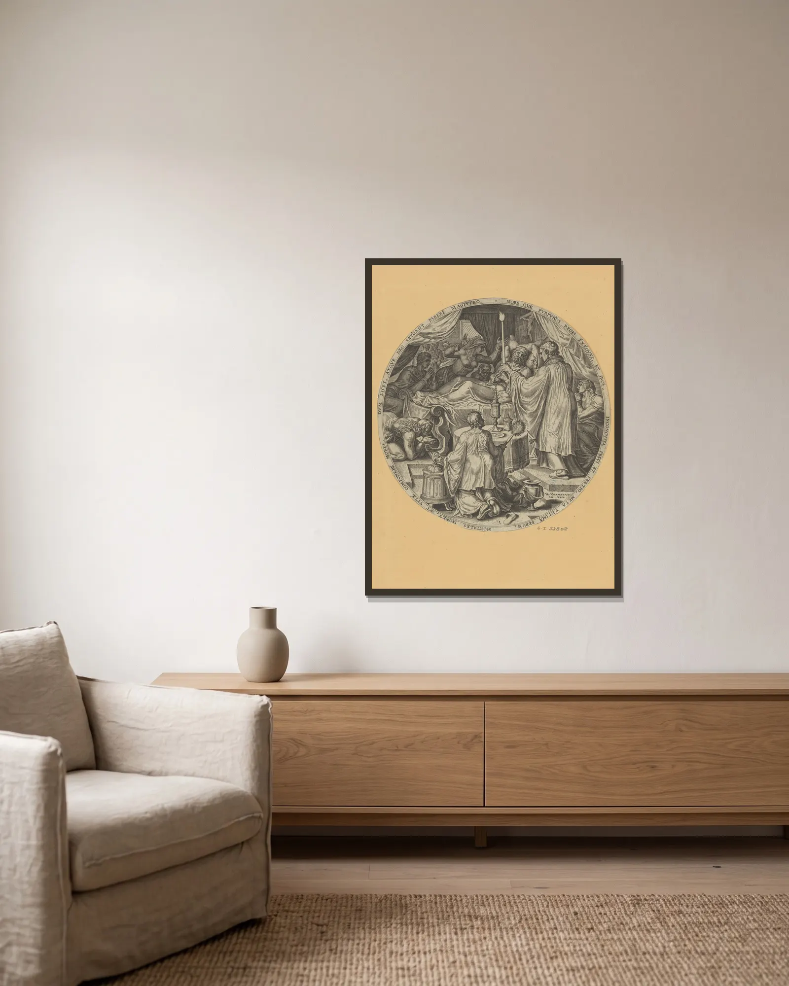 The Dying Hour av Maarten Van Heemskerck inramad på en vägg