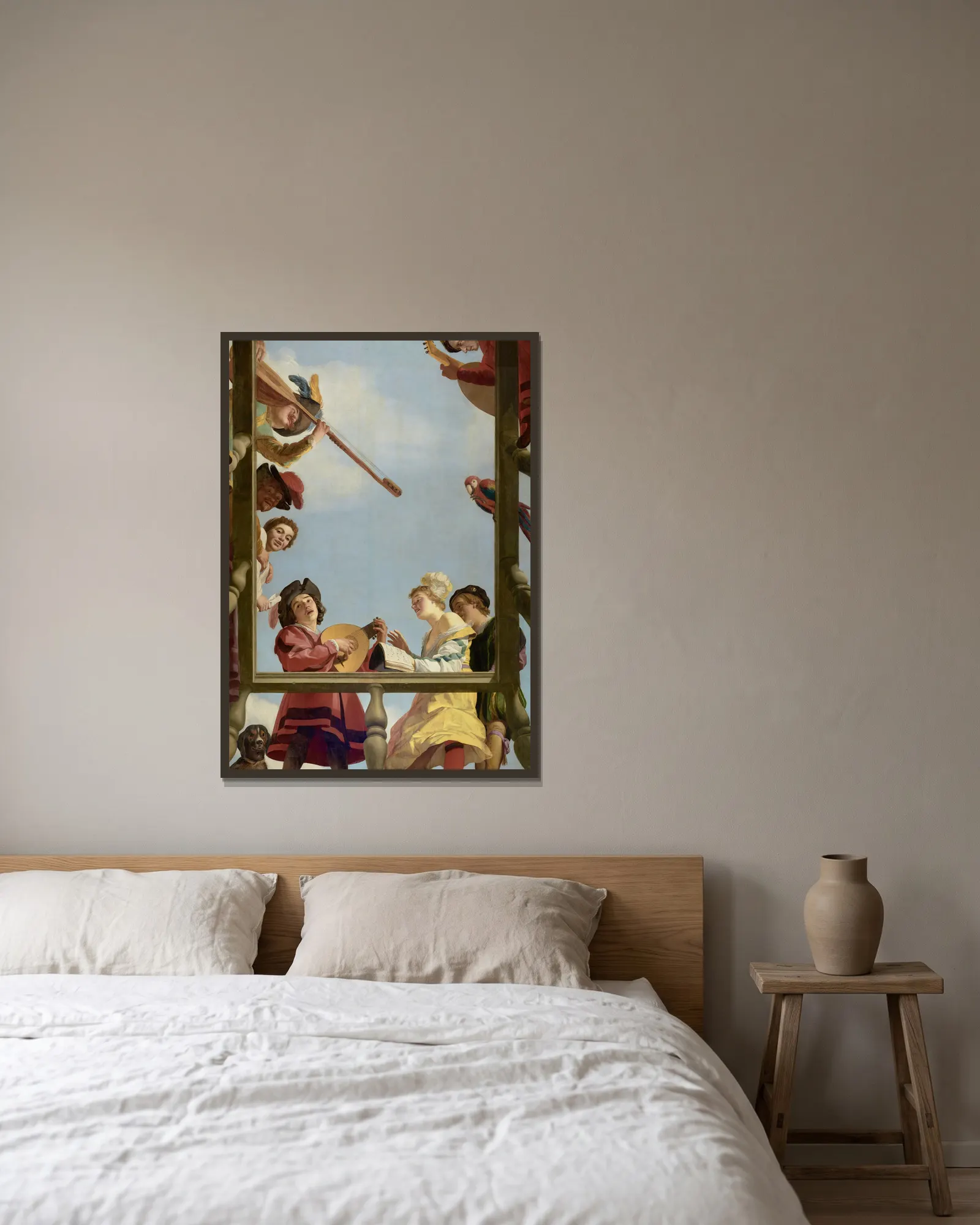 Musical Group on a Balcony av Gerard van Honthorst inramad på en vägg