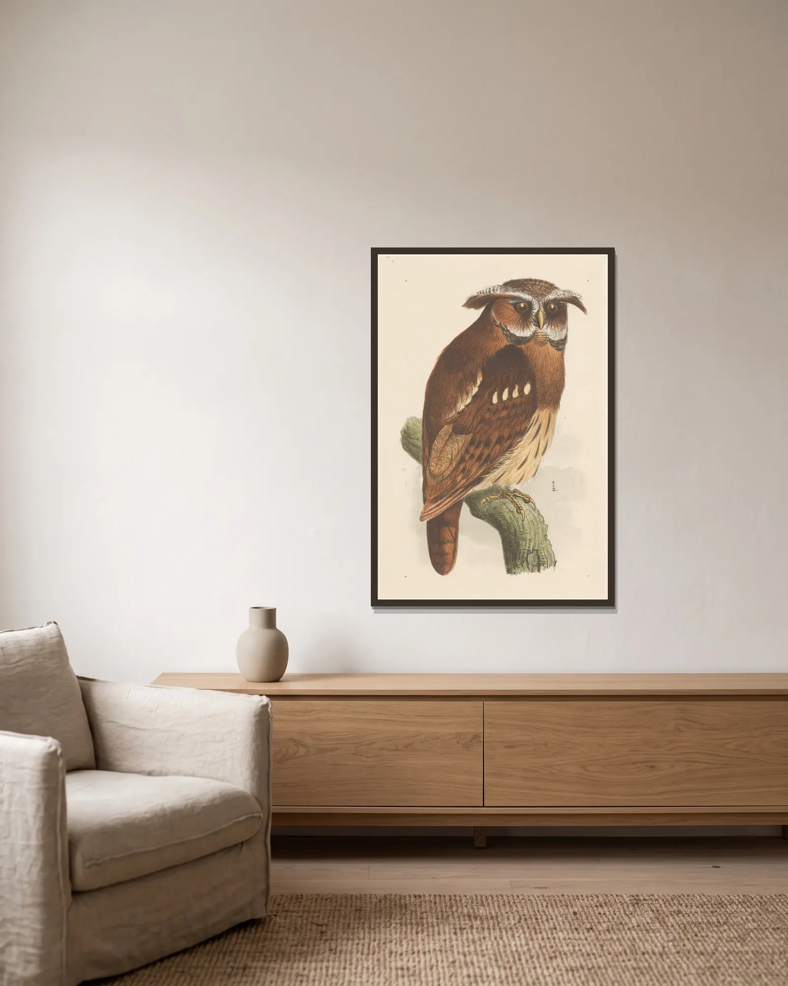 Owl On A Branch (Bubo Lettii) av Theo van Hoytema inramad på en vägg