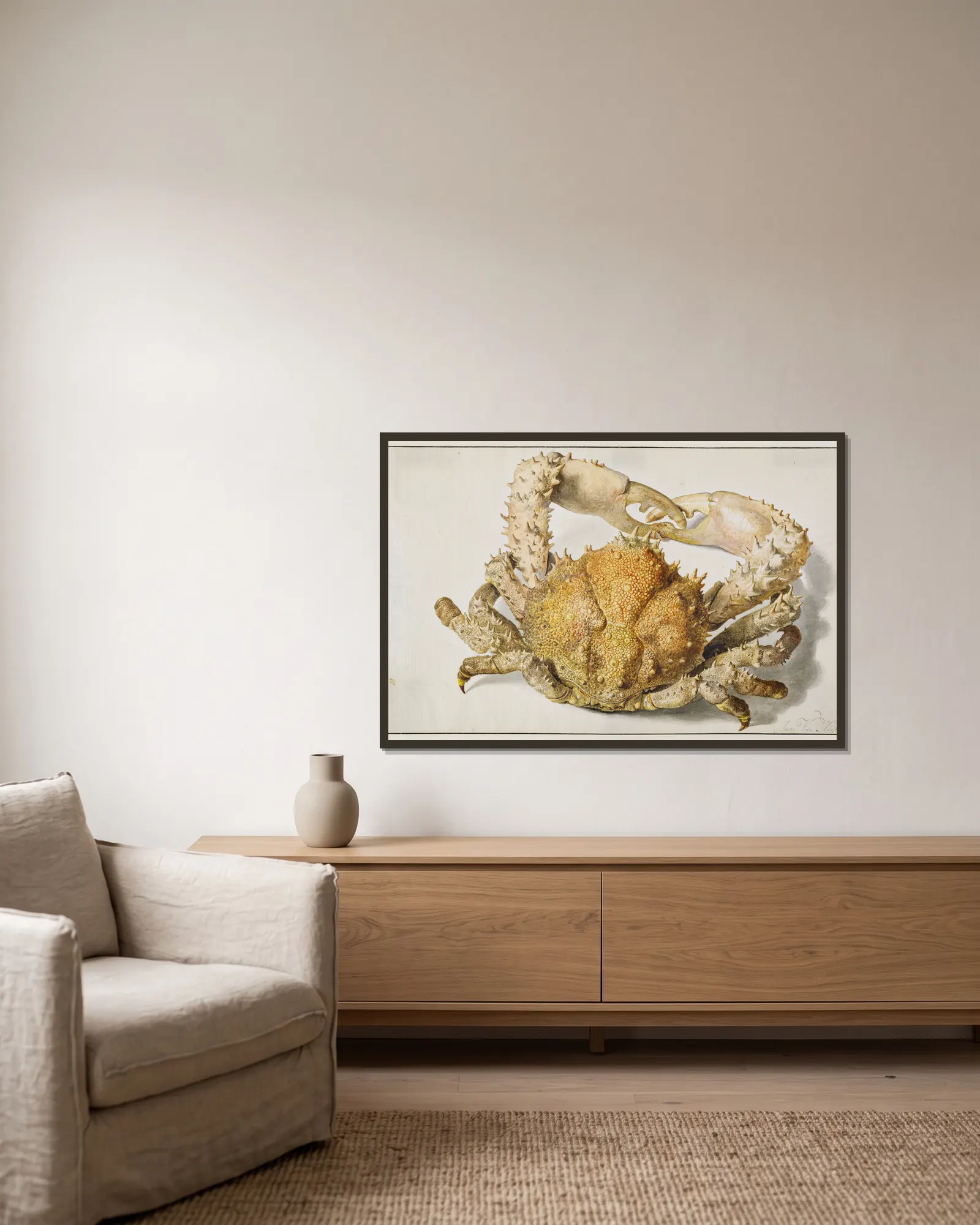 A Crab av Jan van Huysum inramad på en vägg