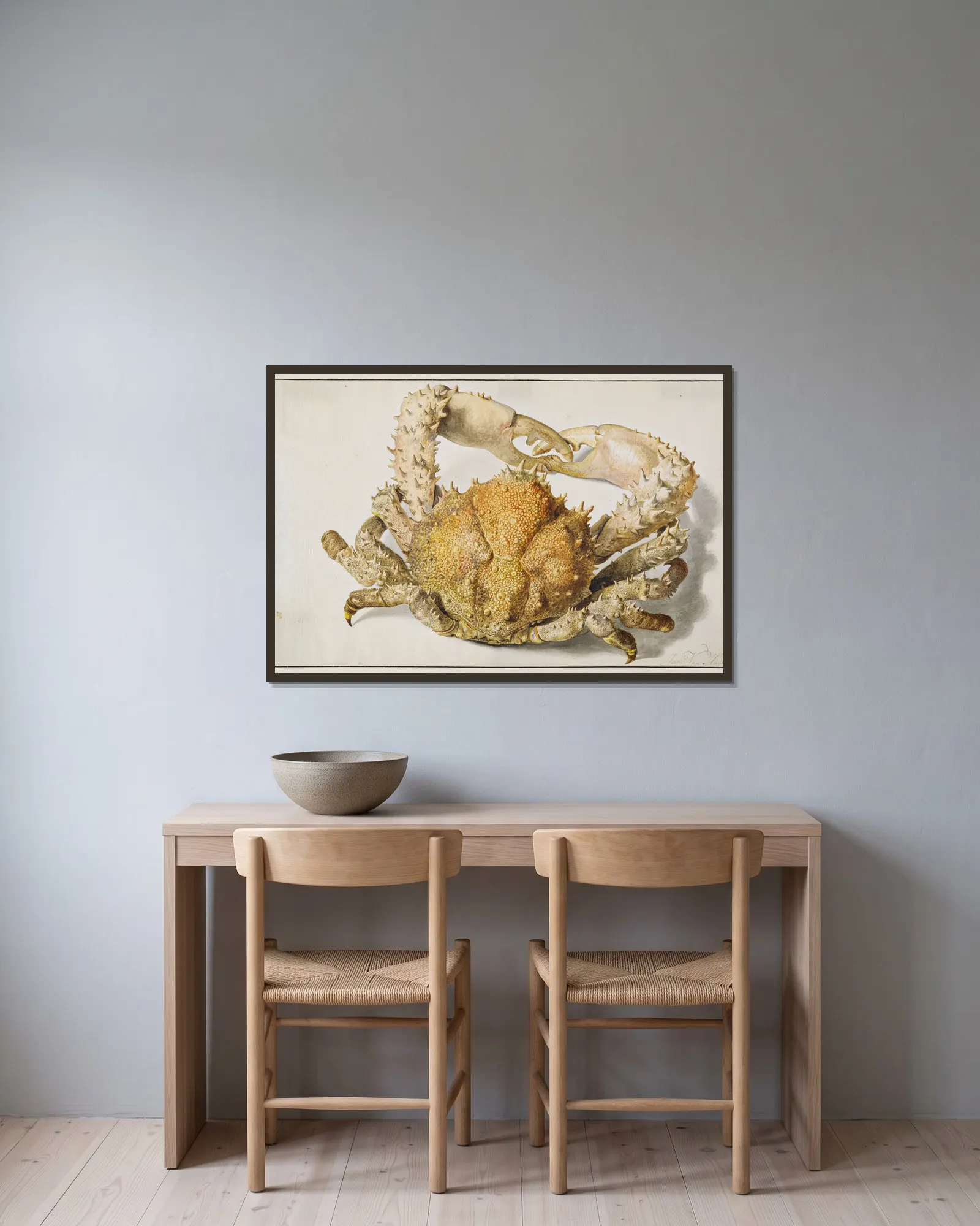A Crab av Jan van Huysum inramad på en vägg