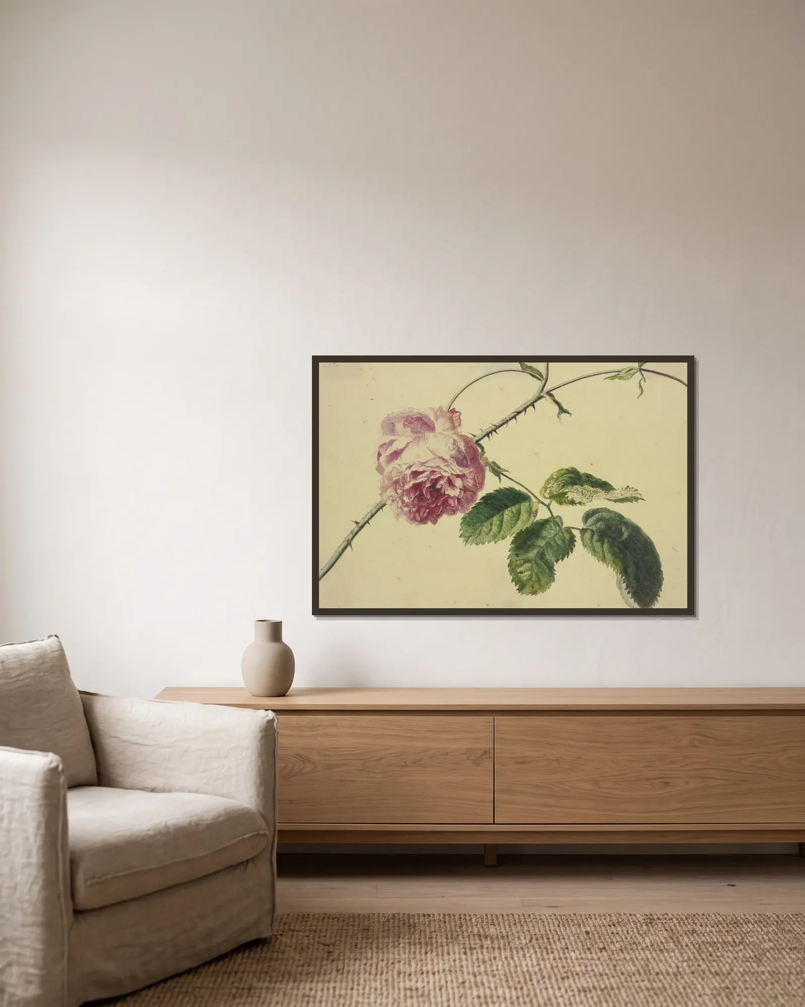 A rose av Jan van Huysum inramad på en vägg