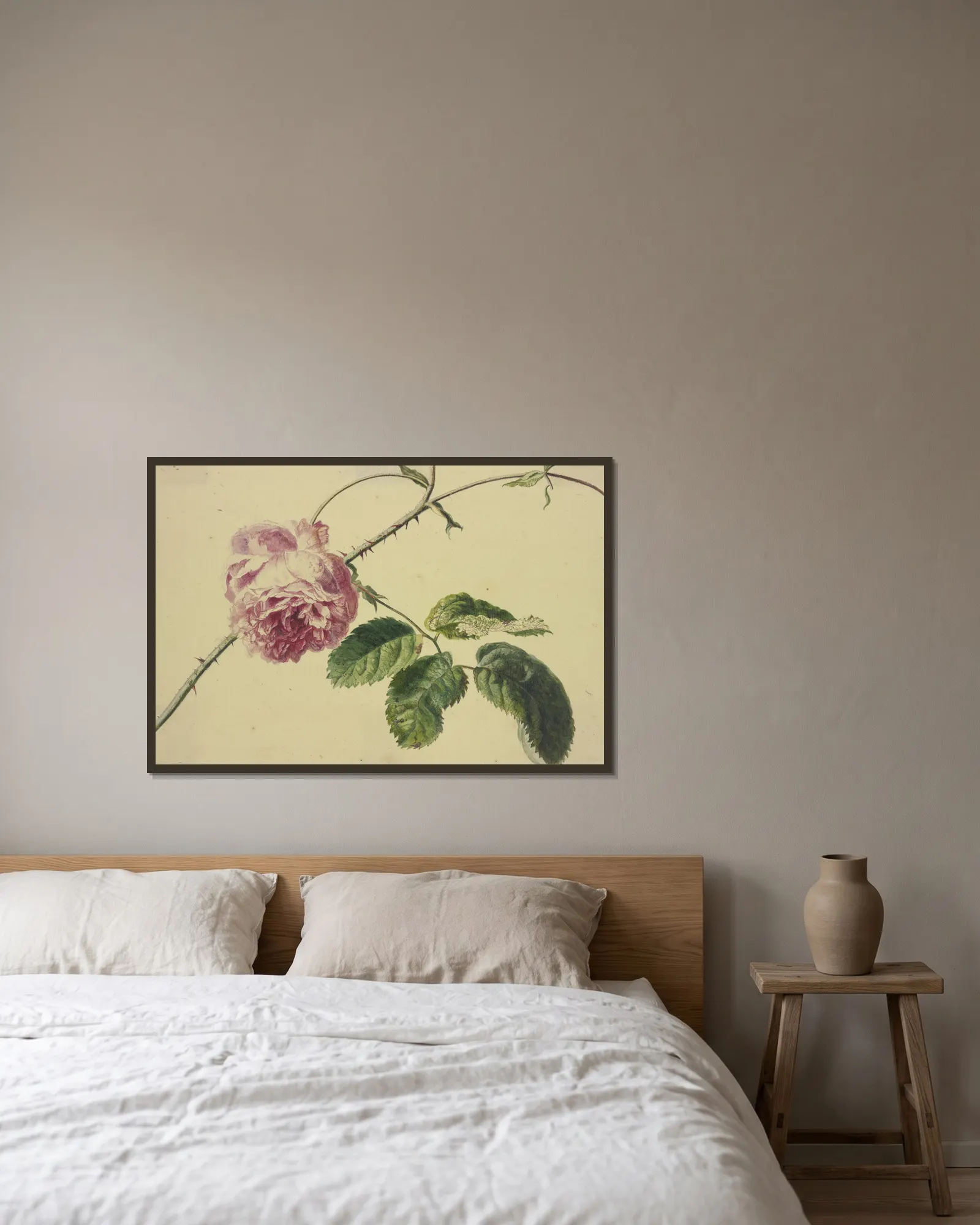 A rose av Jan van Huysum inramad på en vägg