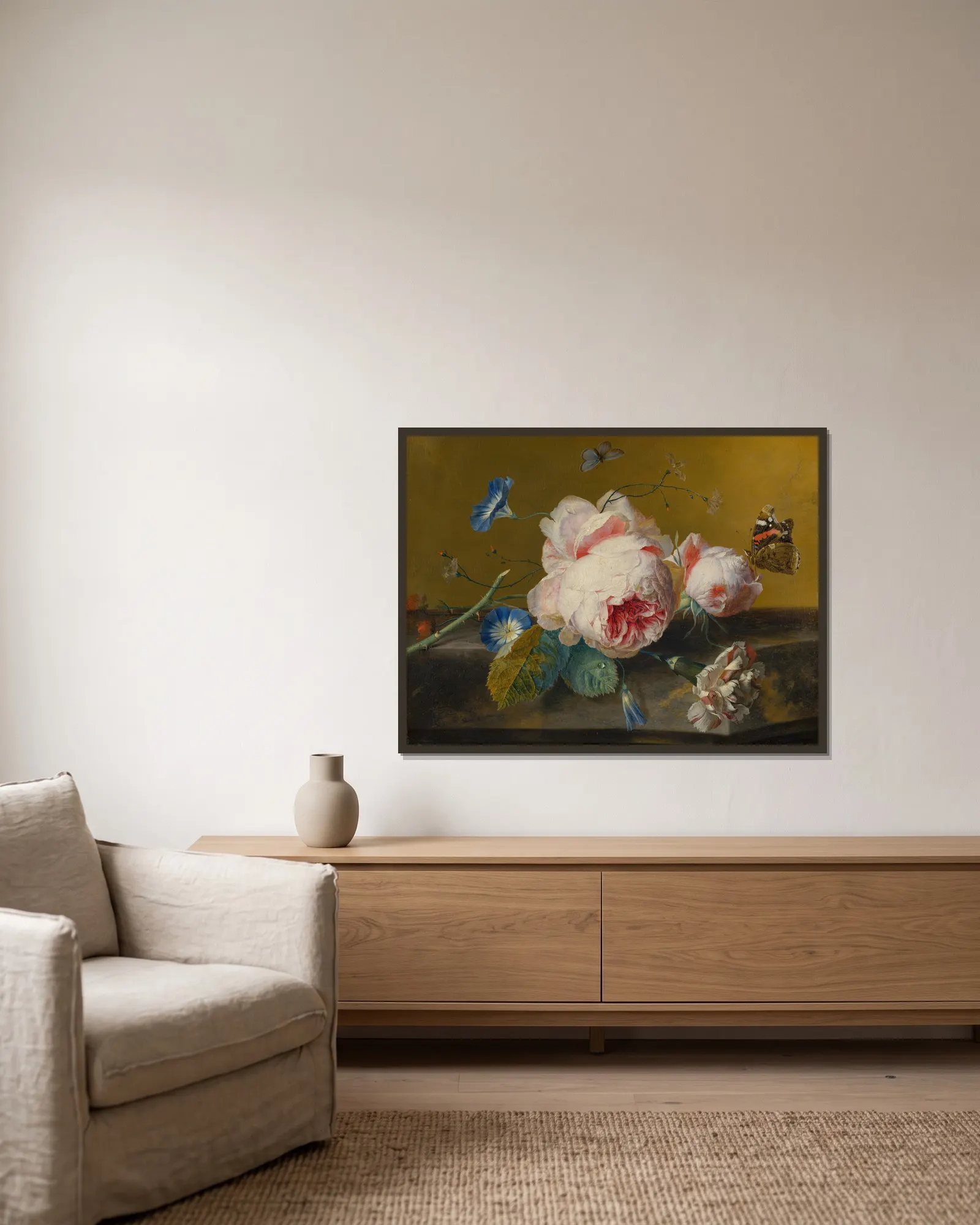 Flower Still Life av Jan van Huysum inramad på en vägg