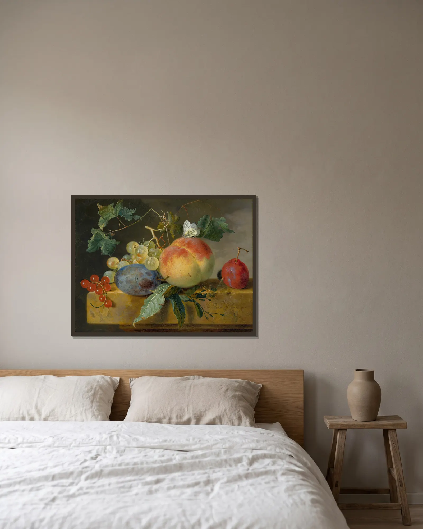 Fruit Still Life av Jan van Huysum inramad på en vägg