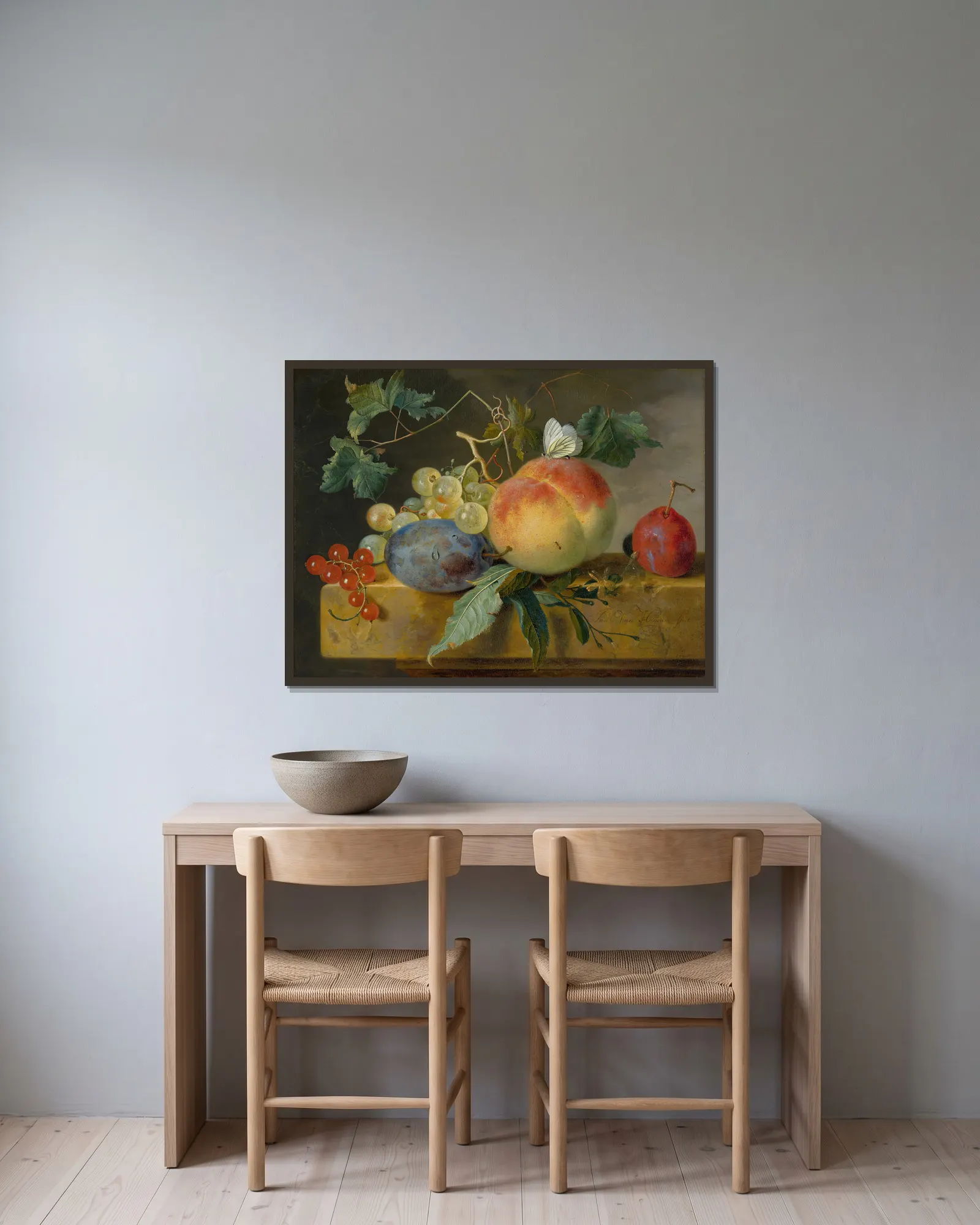 Fruit Still Life av Jan van Huysum inramad på en vägg