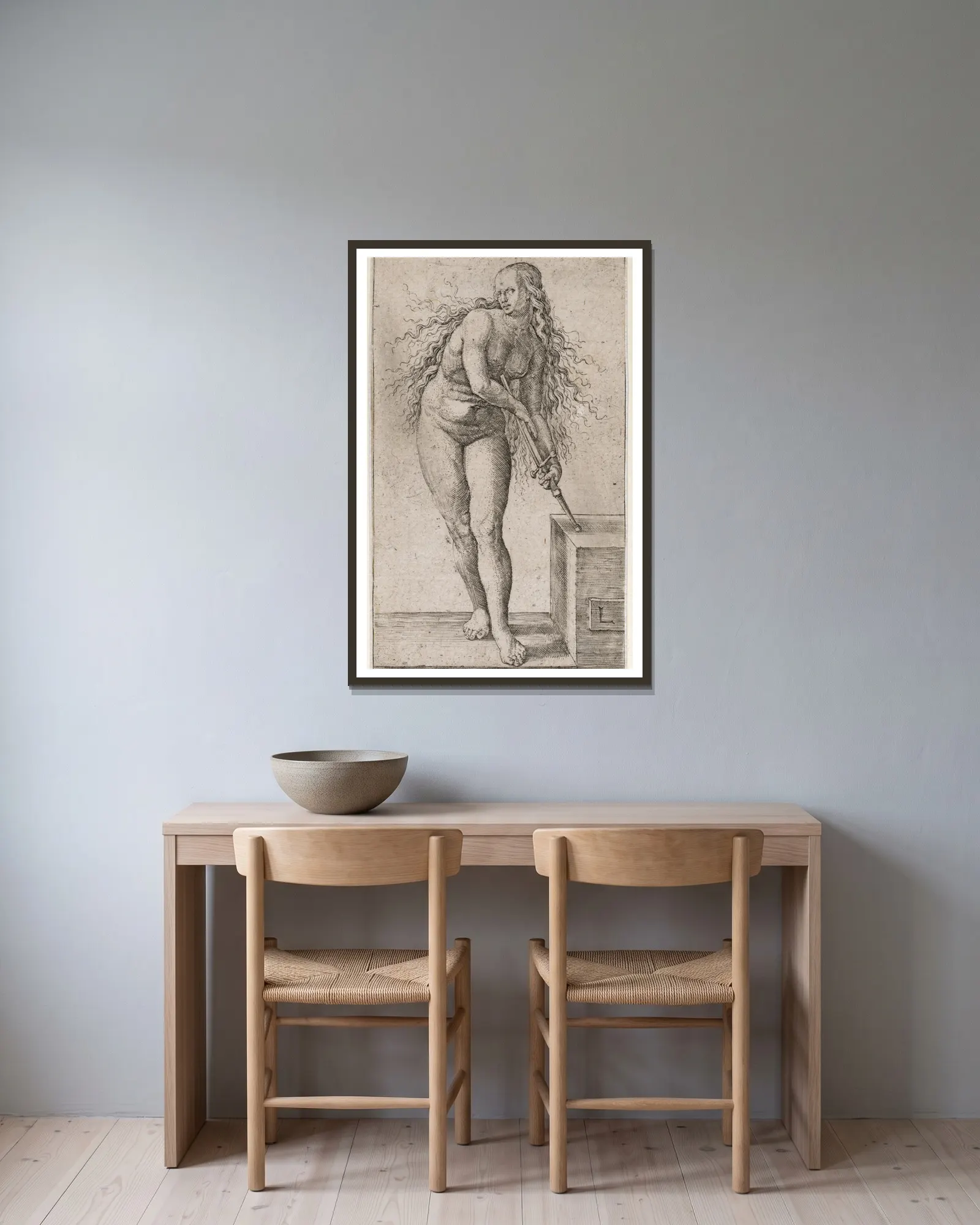 Lucretia av Lucas Van Leyden inramad på en vägg