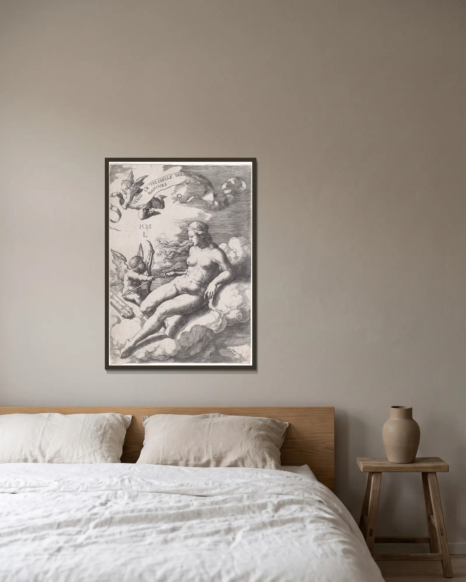 Venus and Cupid av Lucas Van Leyden inramad på en vägg