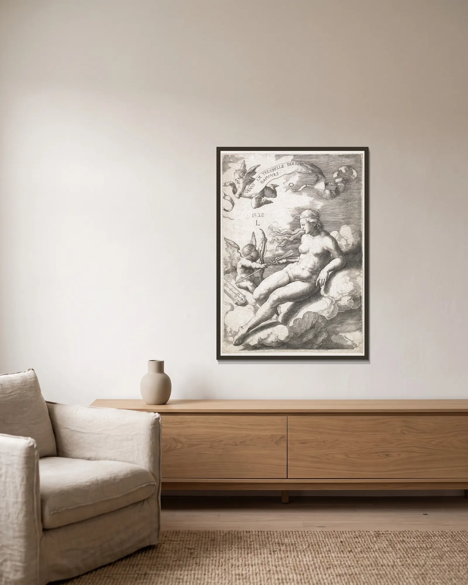 Venus av Lucas Van Leyden inramad på en vägg