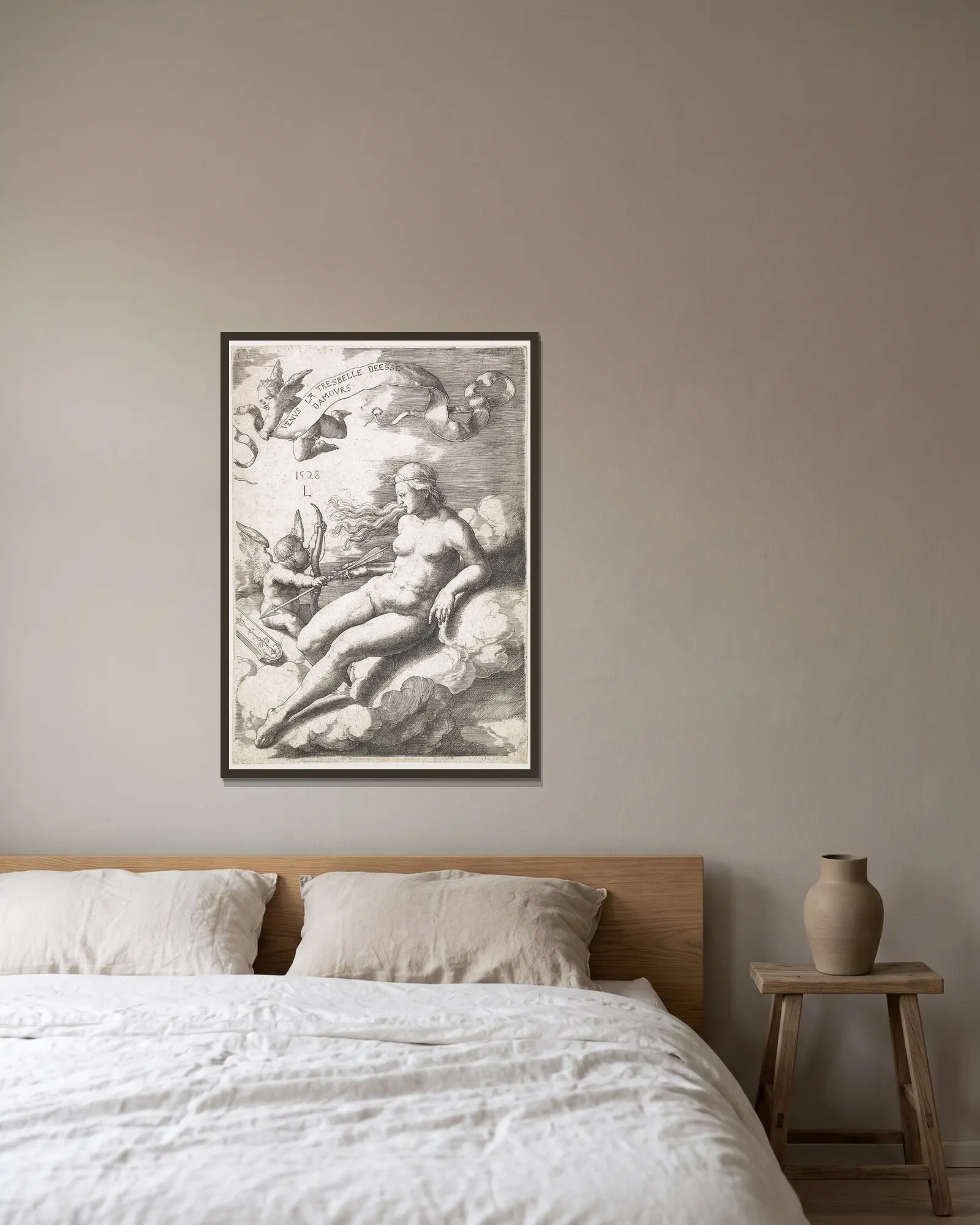 Venus av Lucas Van Leyden inramad på en vägg