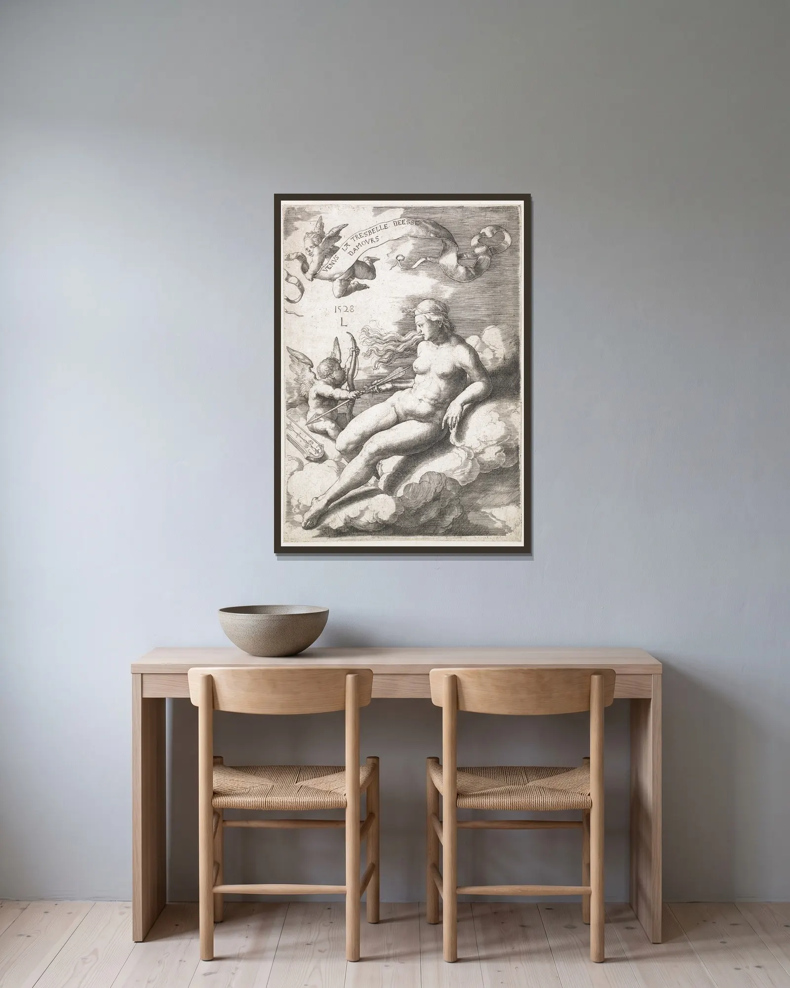 Venus av Lucas Van Leyden inramad på en vägg