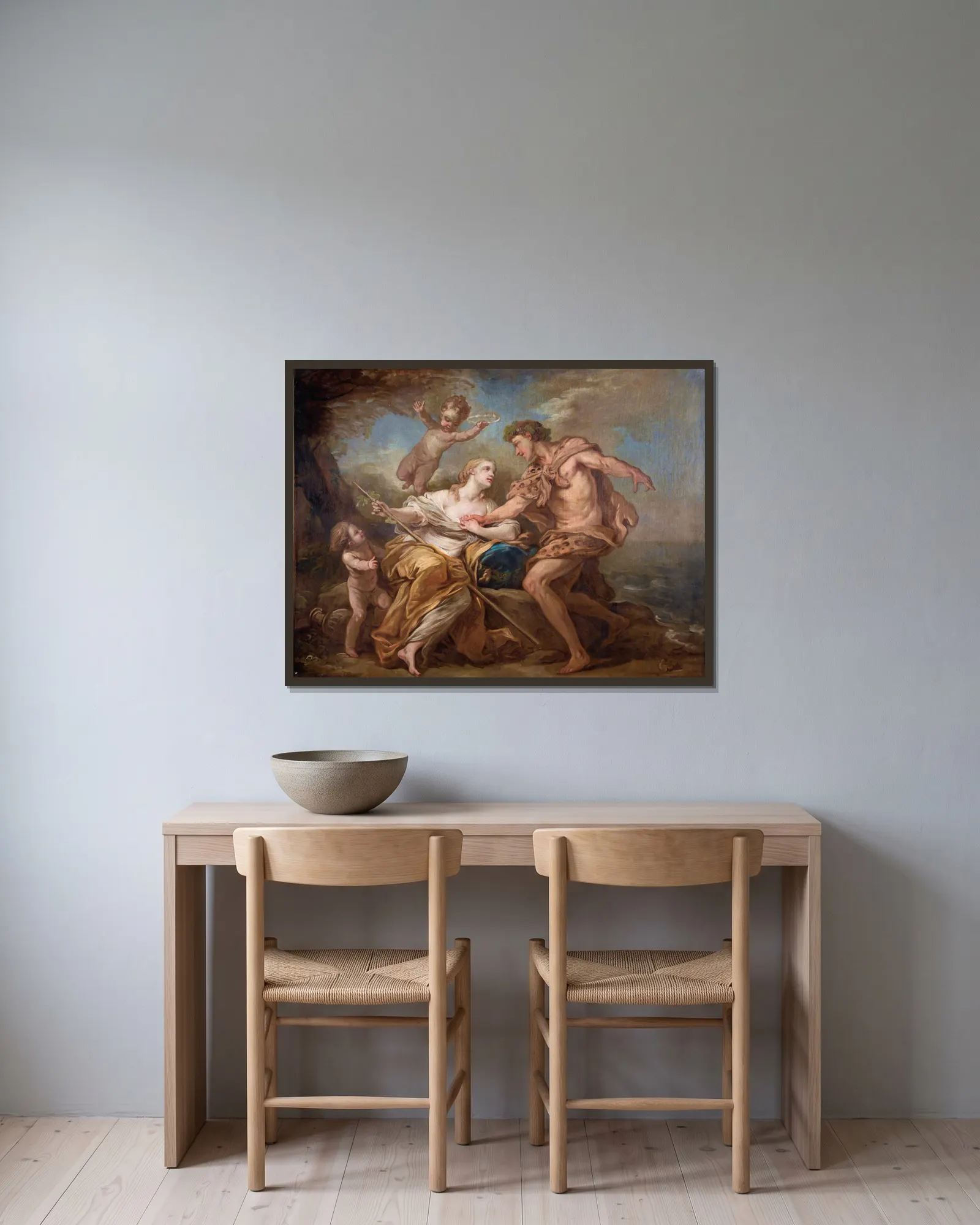 Bacchus And Ariadne av Charles-André van Loo inramad på en vägg