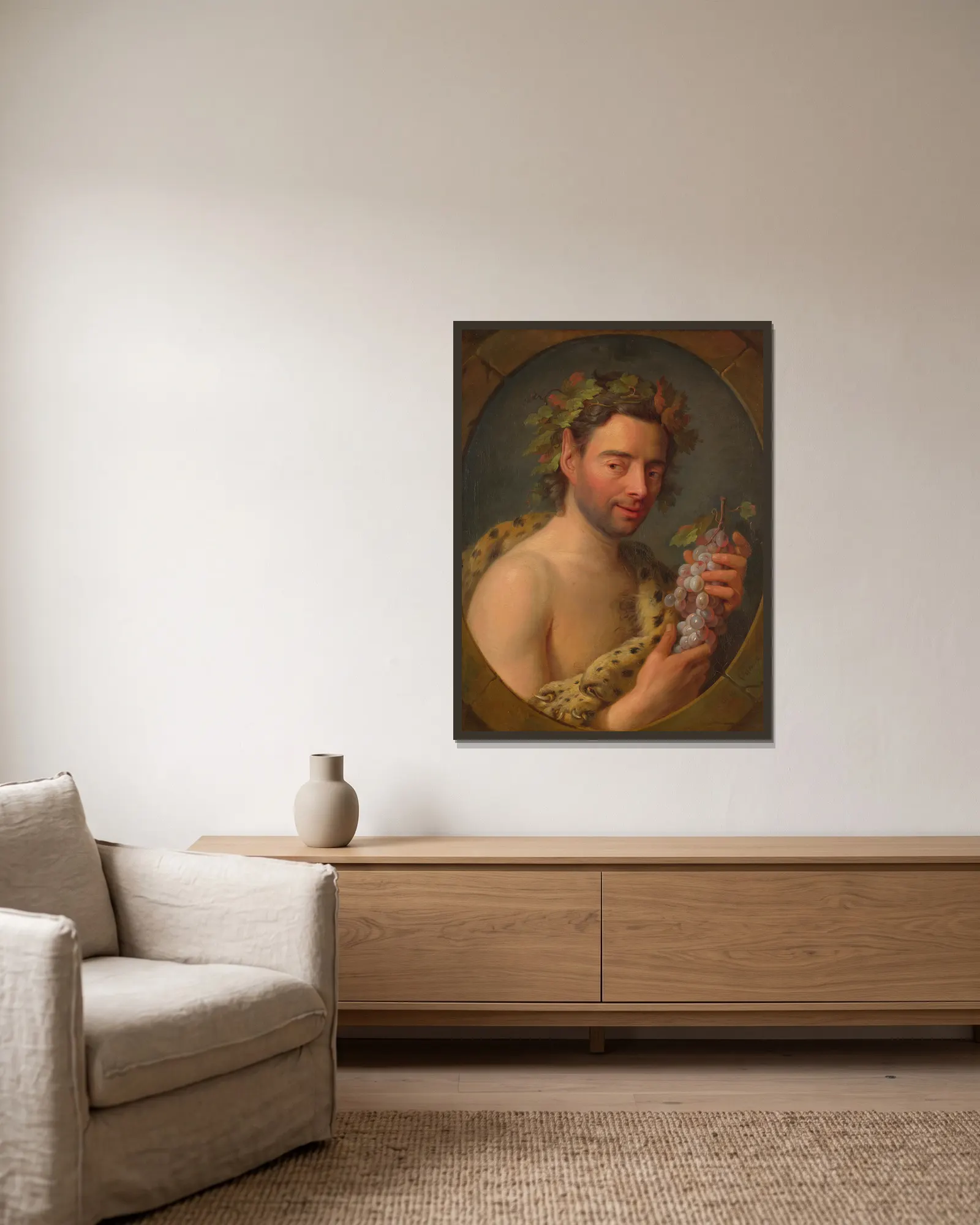 Bacchus av Charles-André van Loo inramad på en vägg