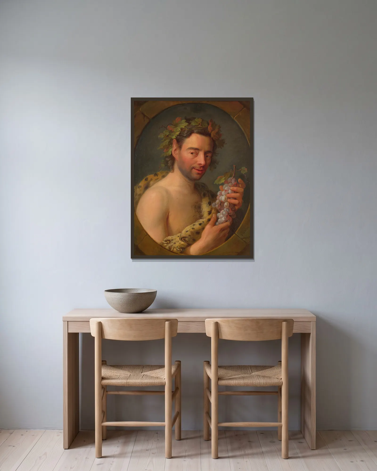 Bacchus av Charles-André van Loo inramad på en vägg