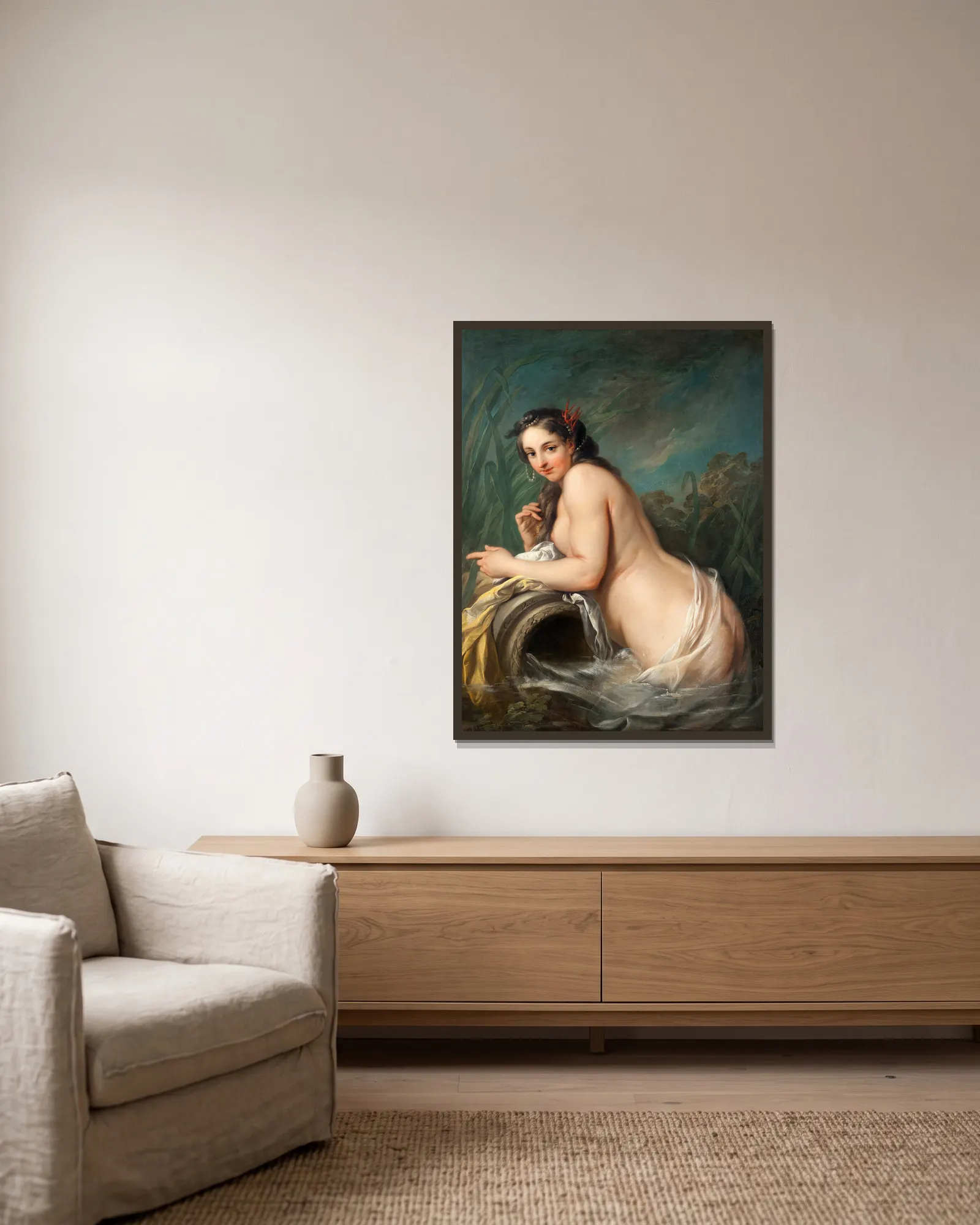 Naiad av Charles-André van Loo inramad på en vägg