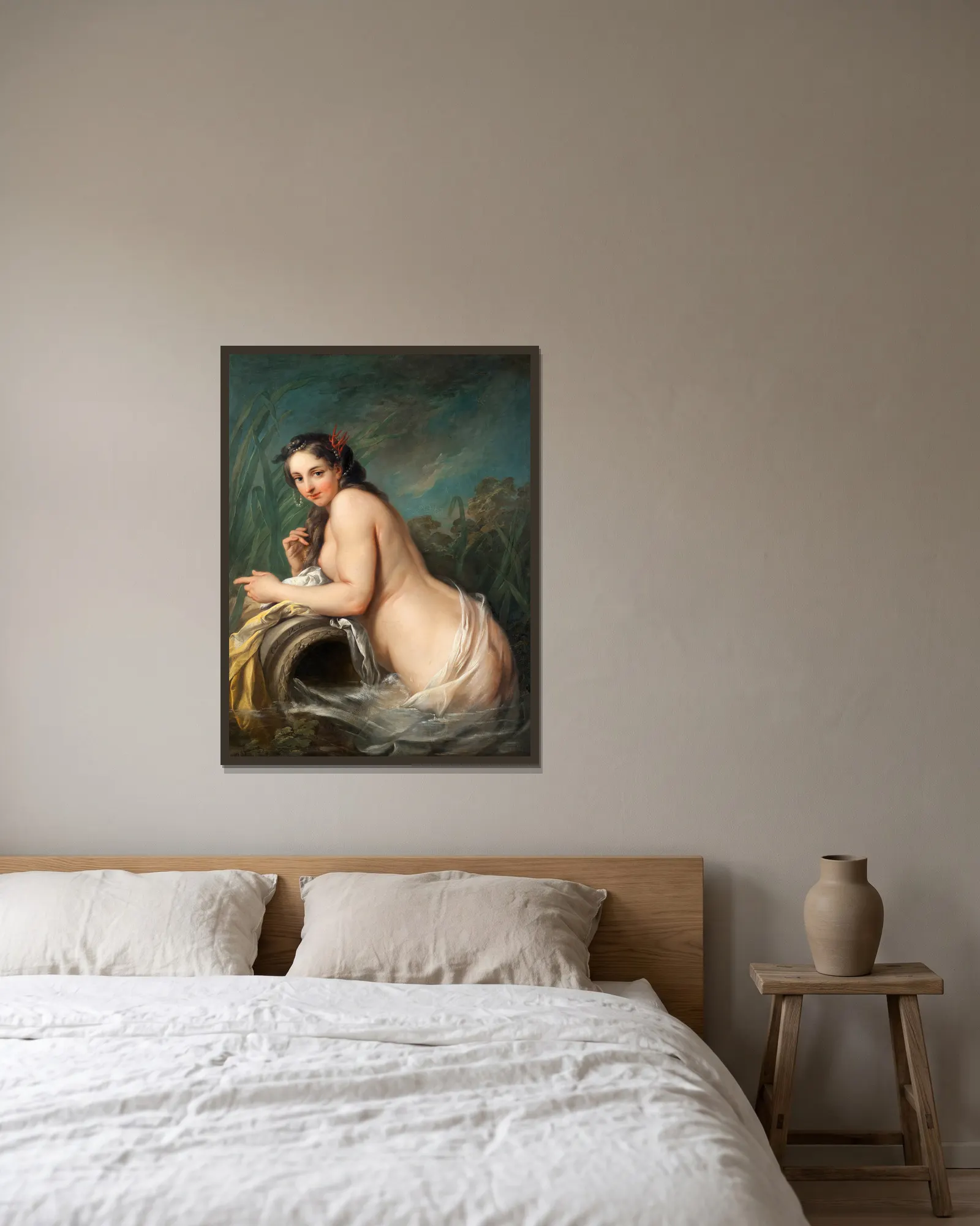 Naiad av Charles-André van Loo inramad på en vägg