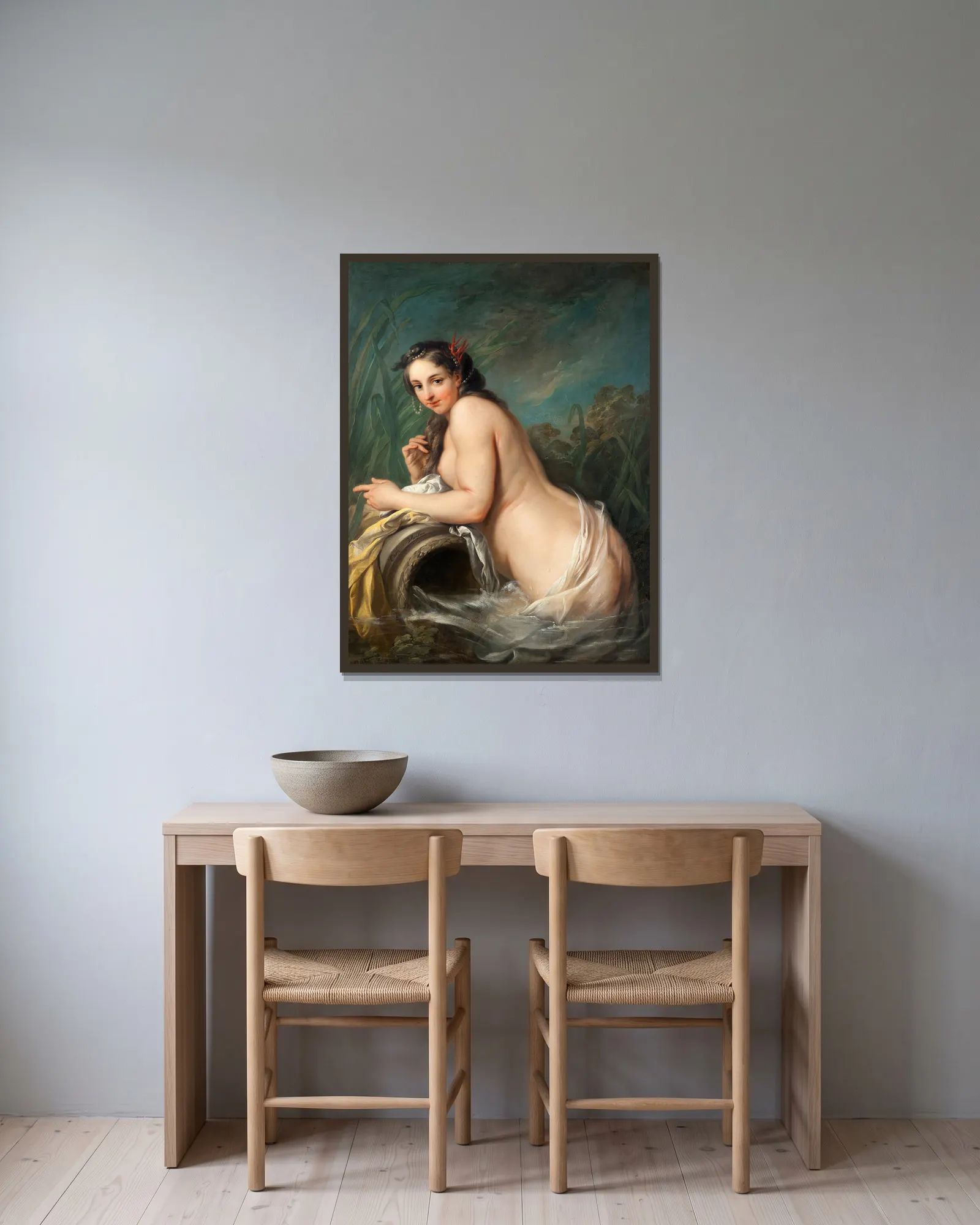 Naiad av Charles-André van Loo inramad på en vägg