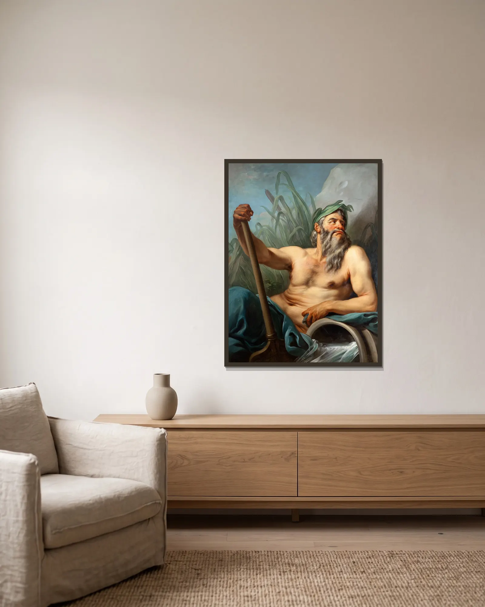River God av Charles-André van Loo inramad på en vägg