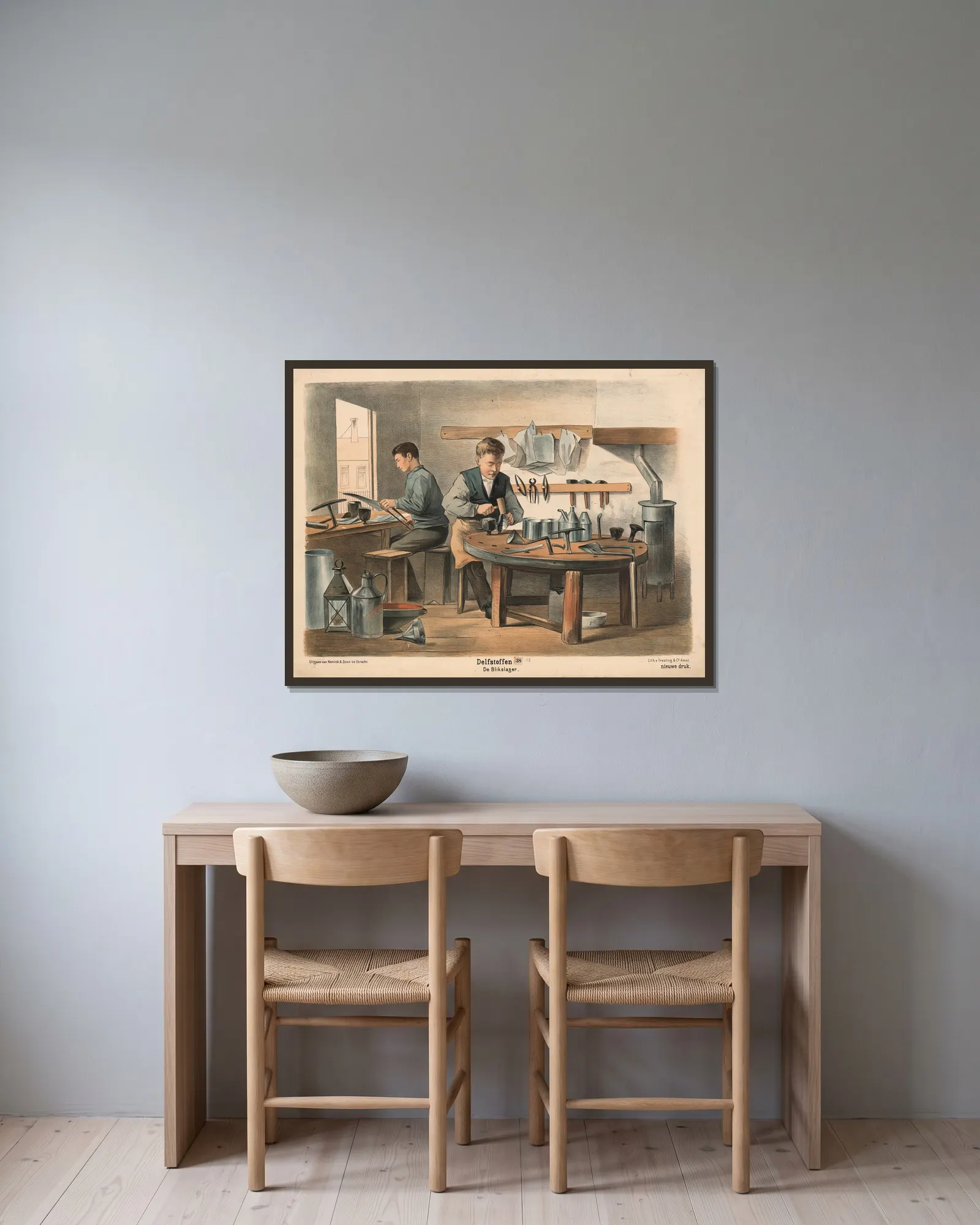 De Blikslager av Hendrik Jan van Lummel inramad på en vägg