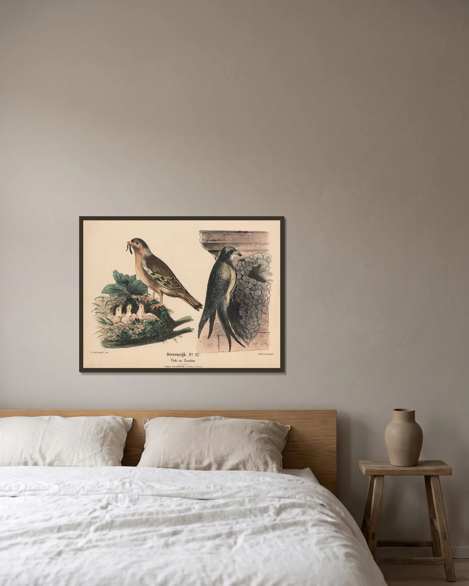 Vink en Zwaluw av Hendrik Jan van Lummel inramad på en vägg