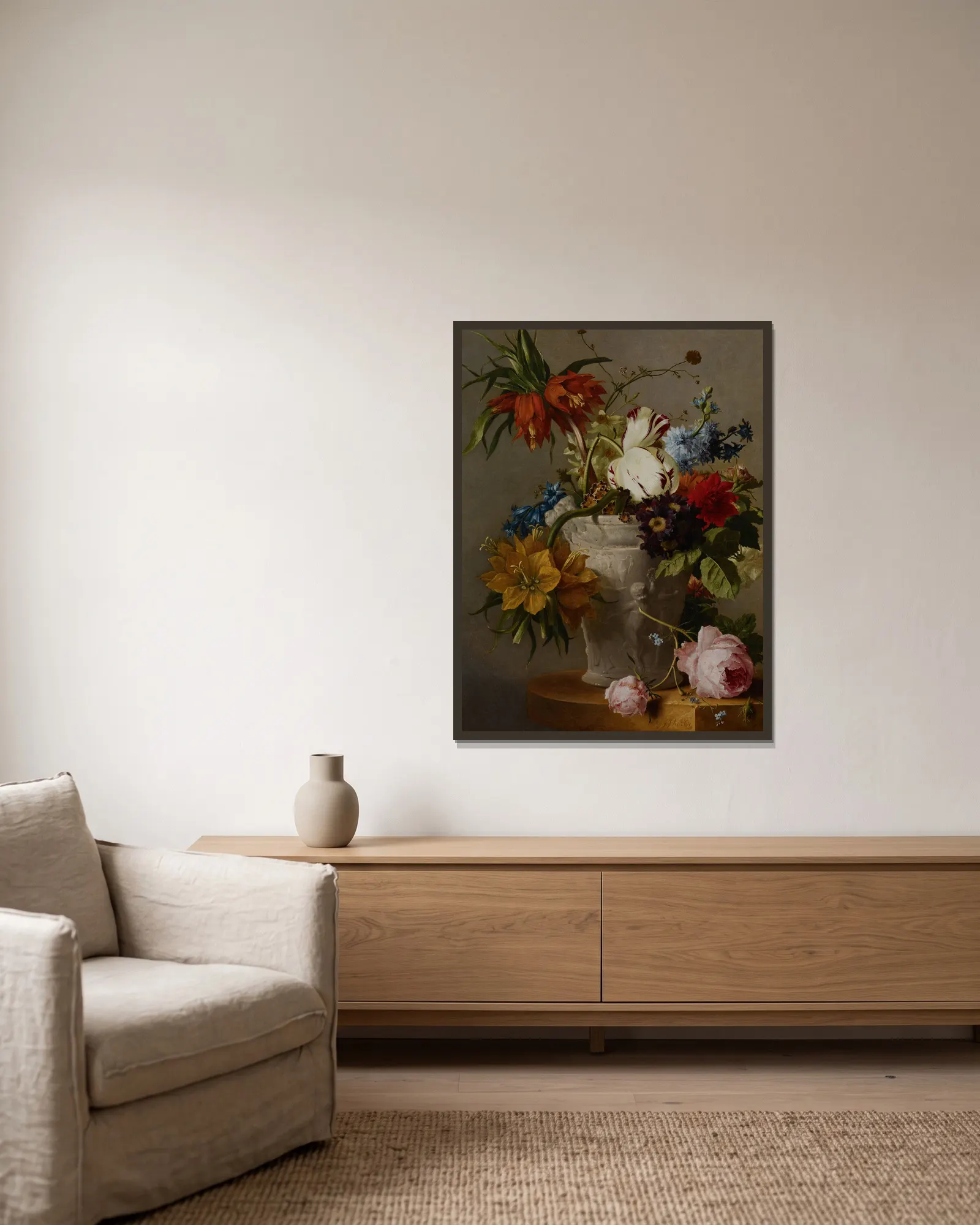 An Arrangement with Flowers av Georgius Jacobus Johannes van Os inramad på en vägg