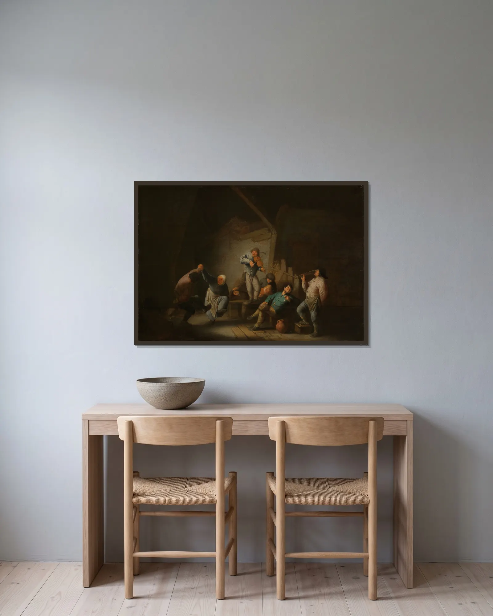 Dancing Couple av Adriaen van Ostade inramad på en vägg