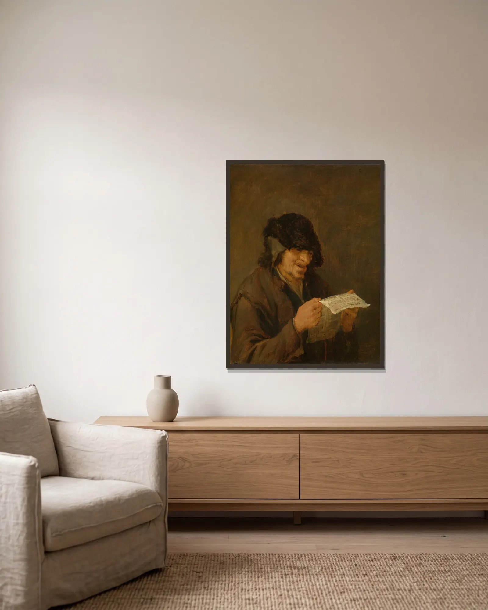 Man Singing av Adriaen van Ostade inramad på en vägg
