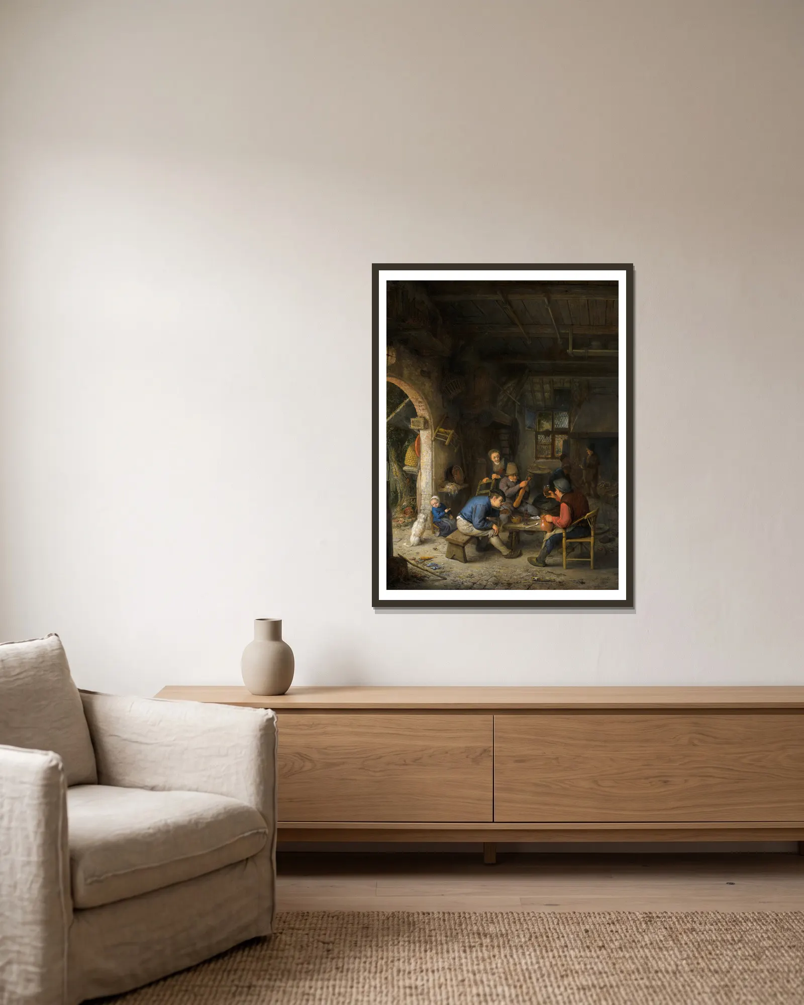 Peasants at an Inn av Adriaen van Ostade inramad på en vägg